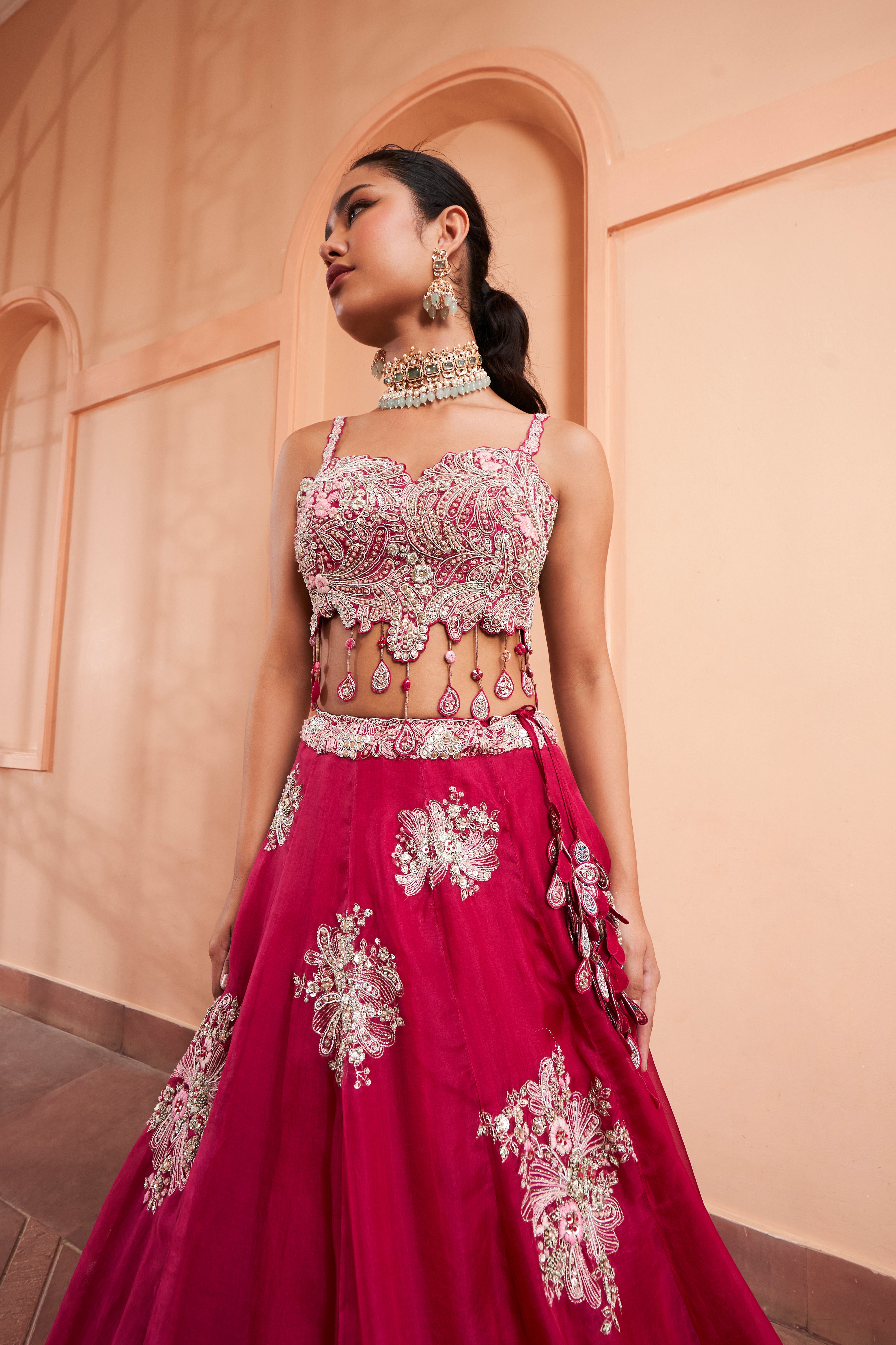 CUT RUBY EMBROIDERED LEHENGA SET