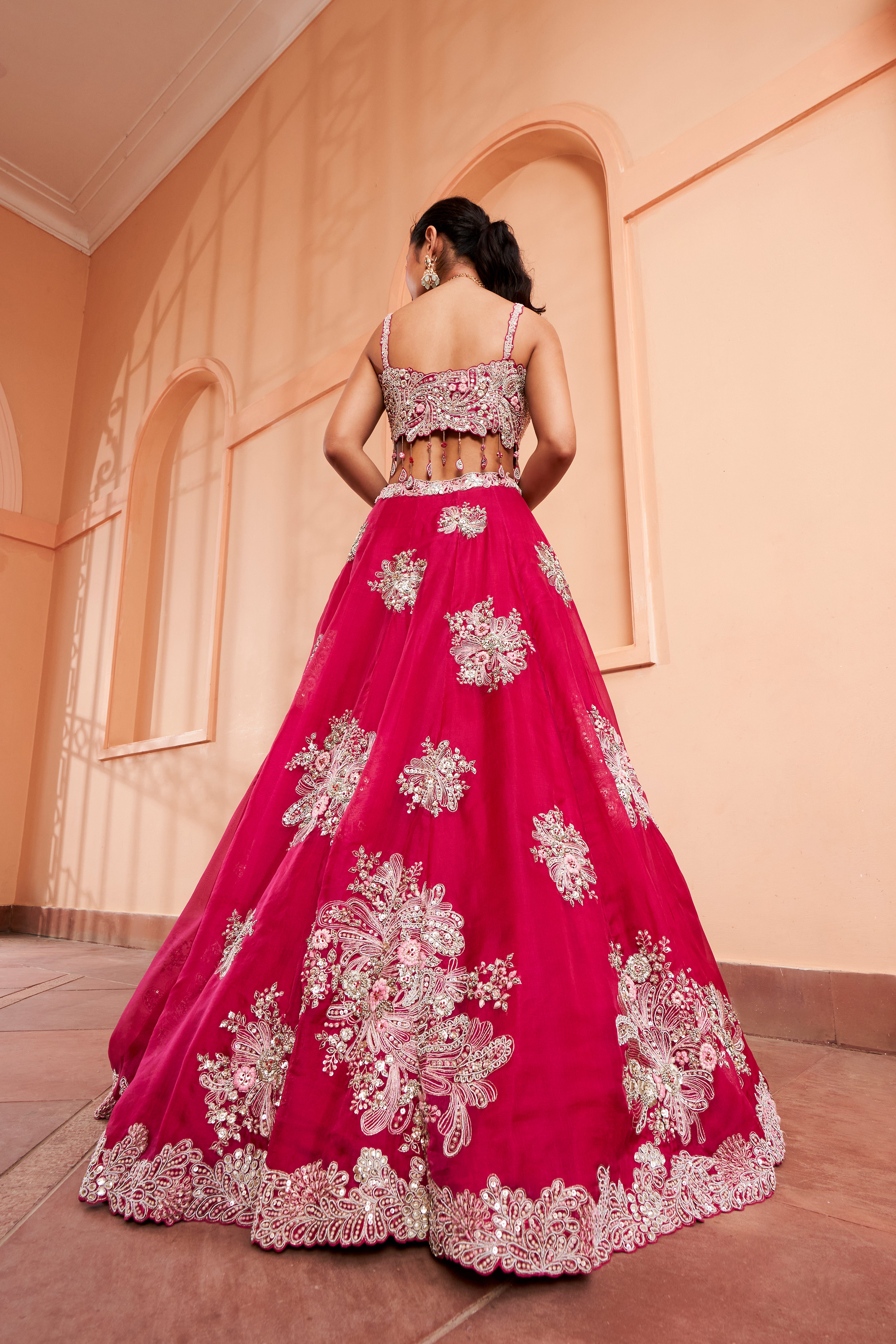 CUT RUBY EMBROIDERED LEHENGA SET