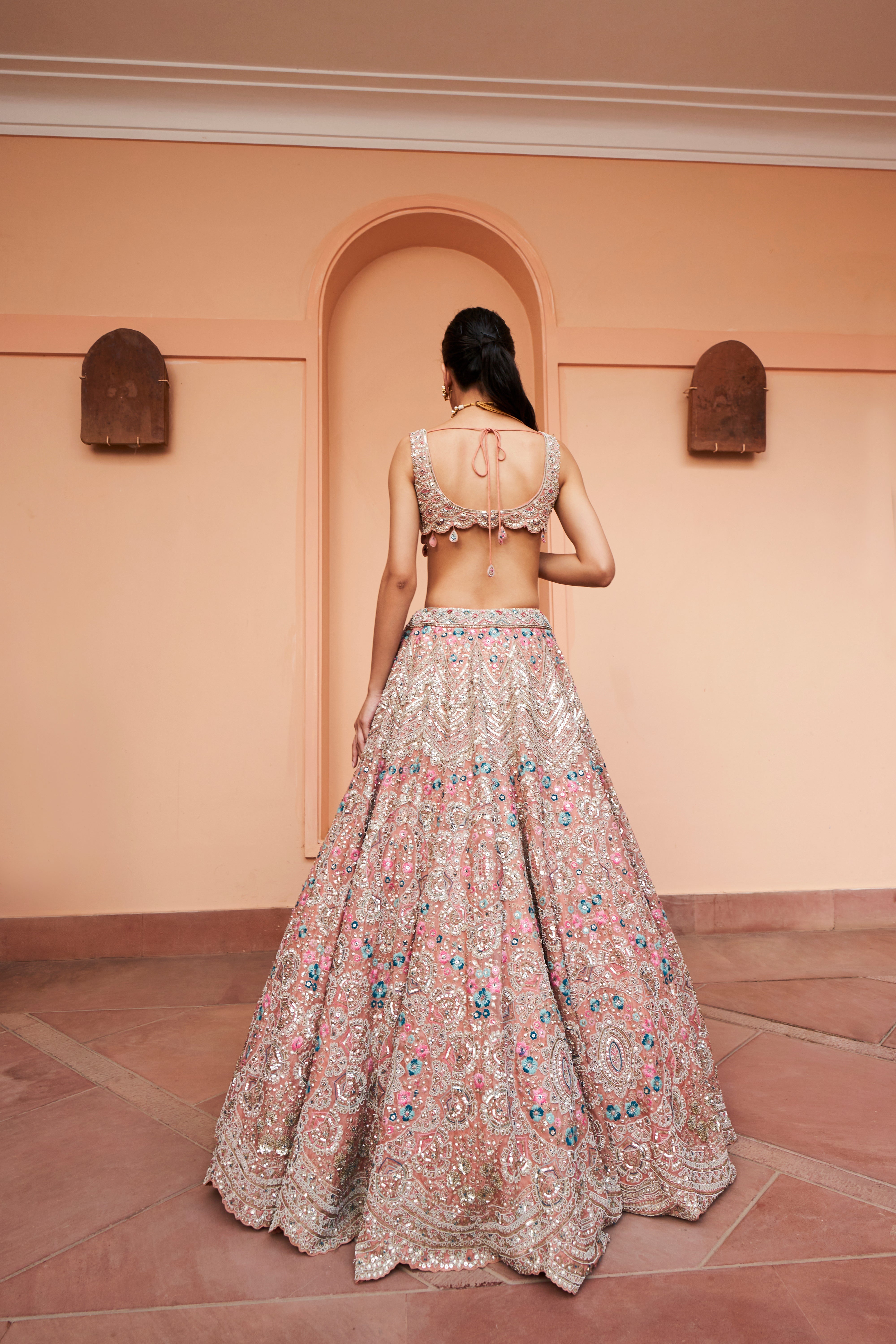 CORAL EMBROIDERED LEHENGA SET