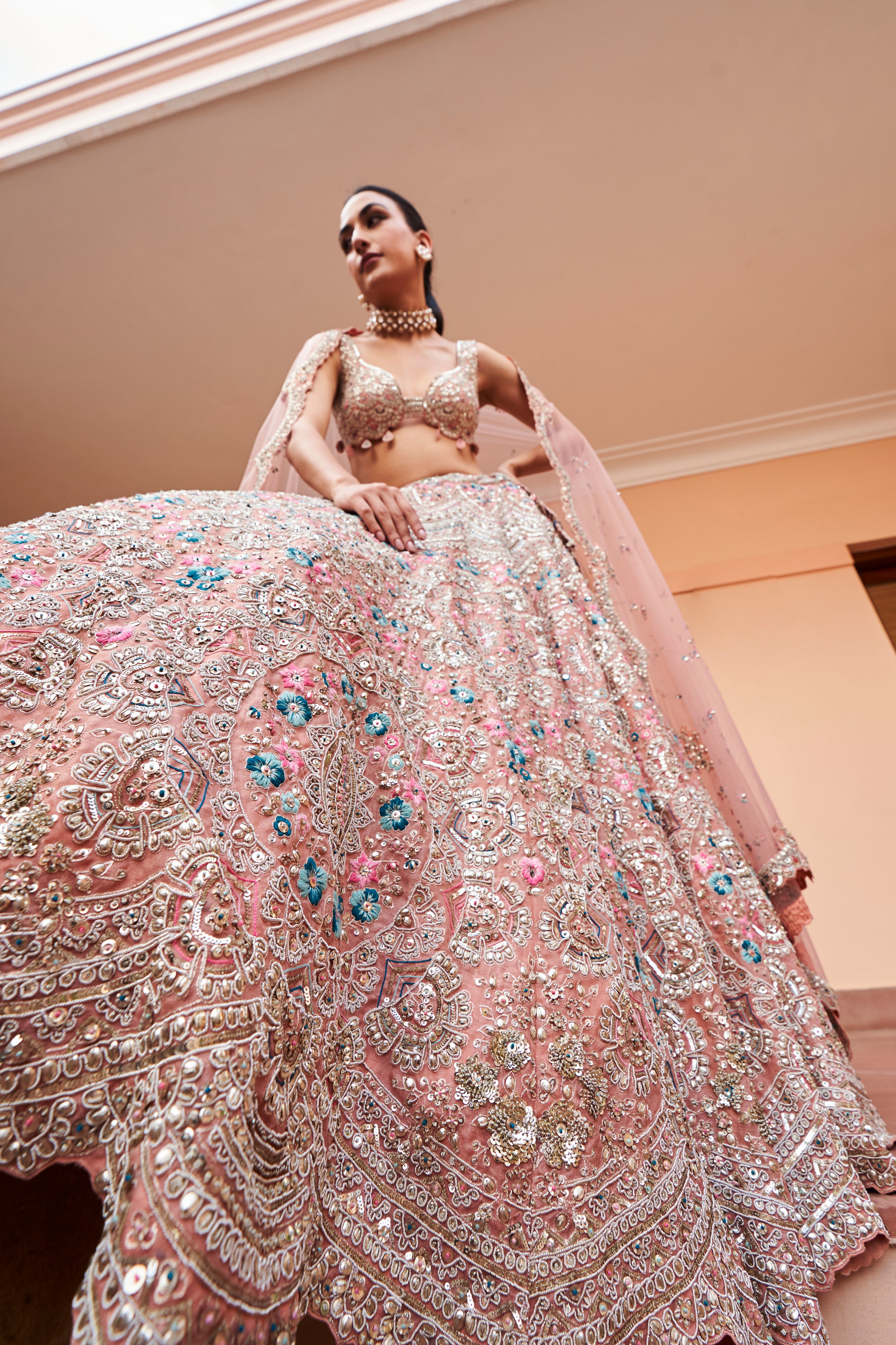 CORAL EMBROIDERED LEHENGA SET