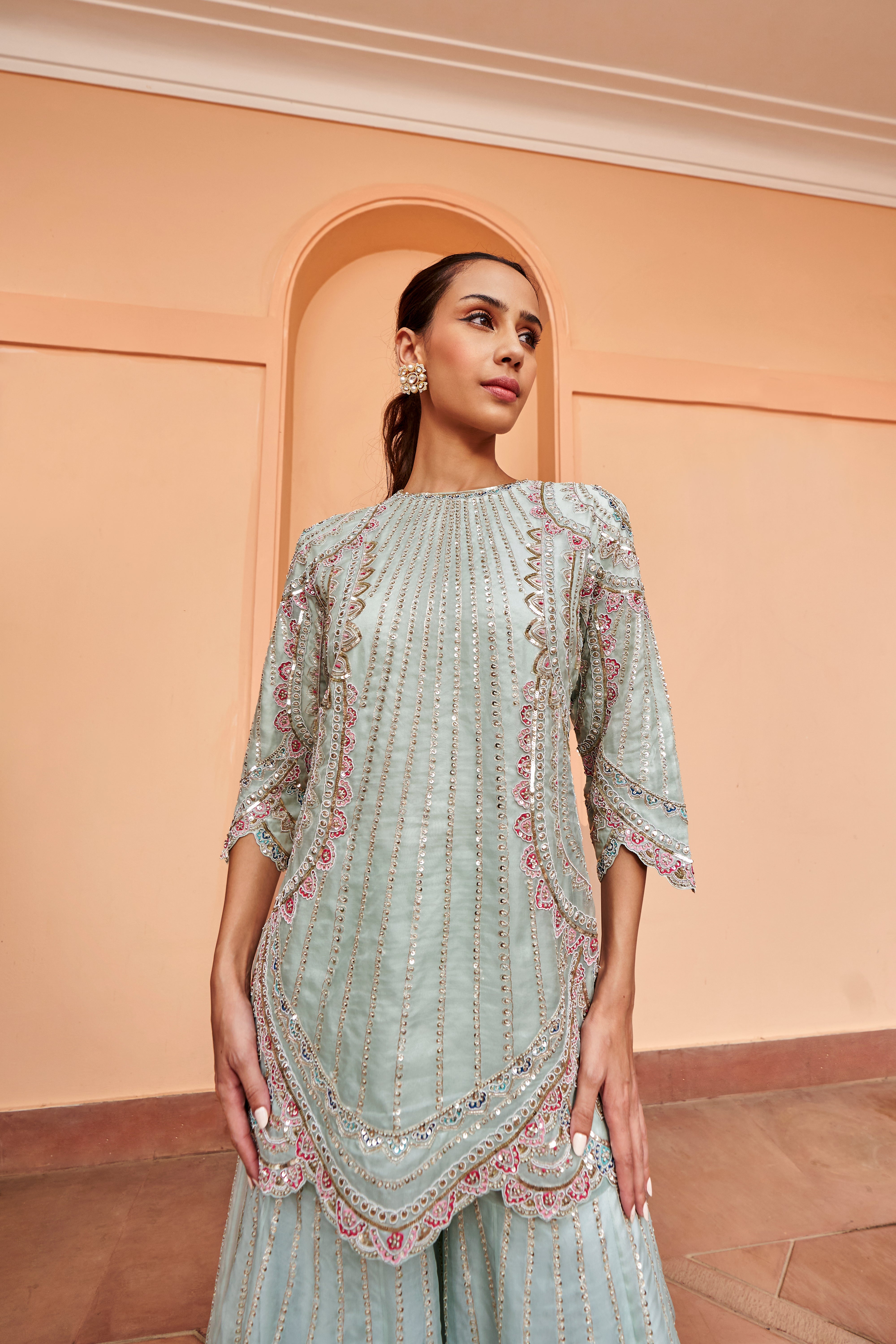 Pastel Blue Sharara Set