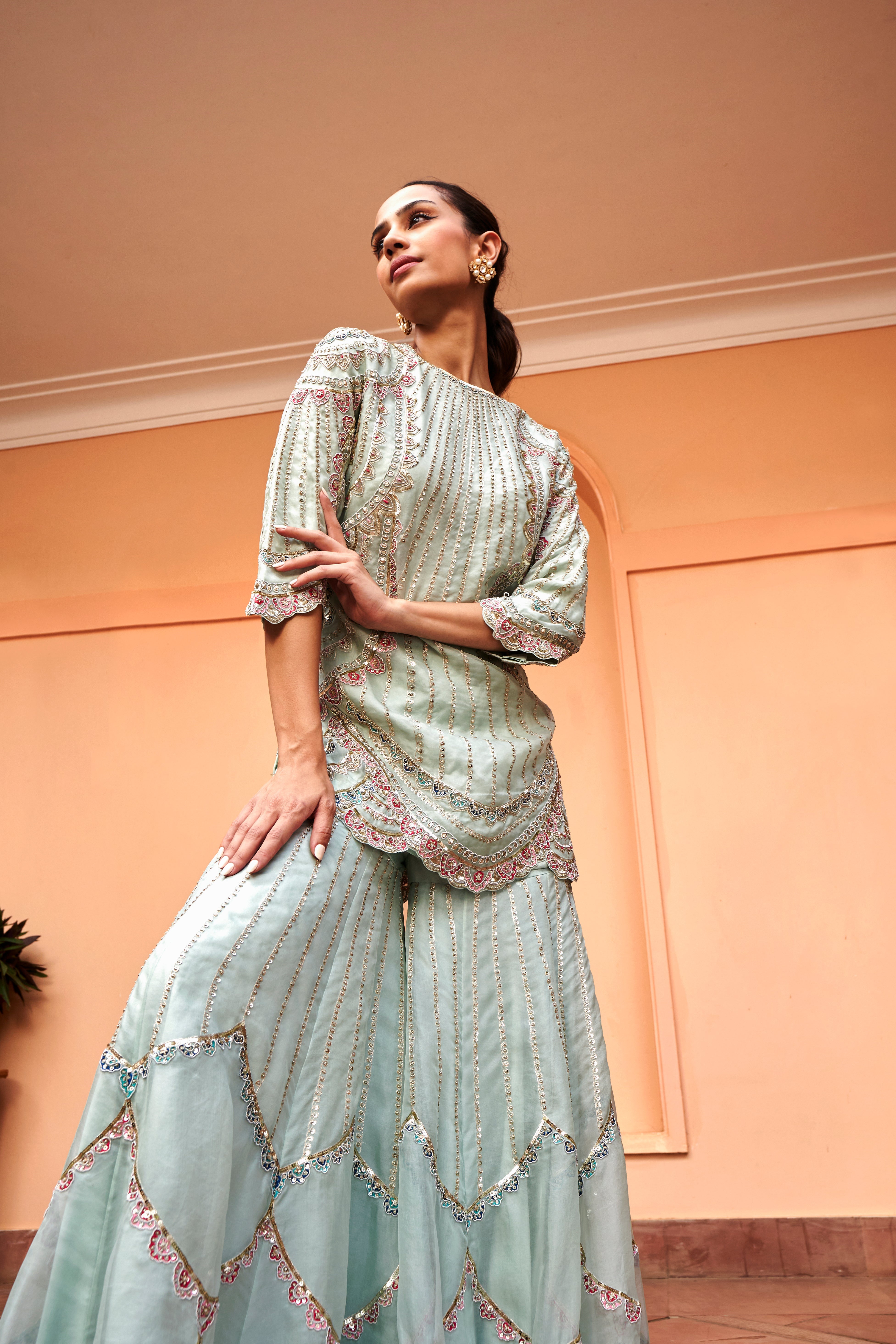 Pastel Blue Sharara Set