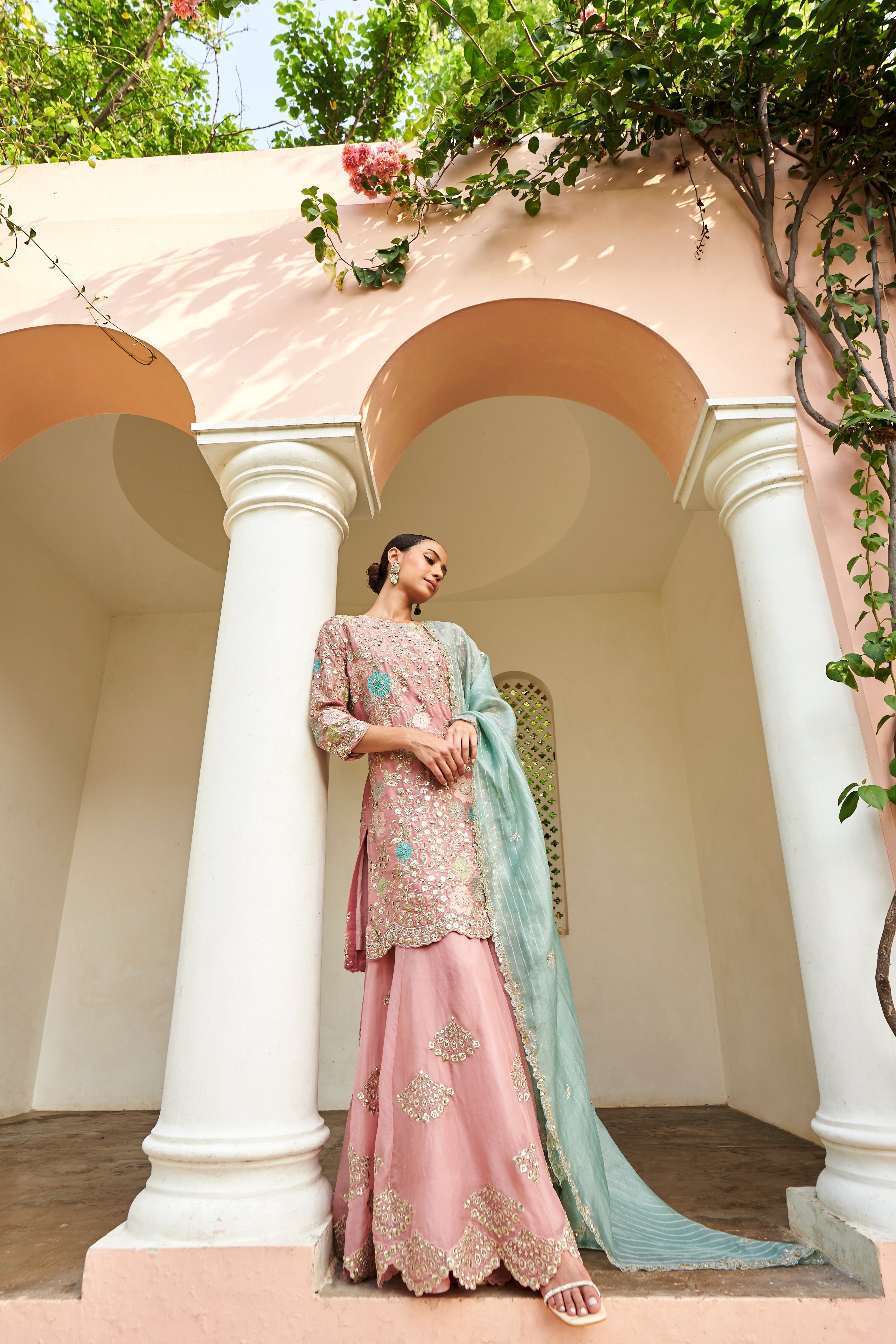 Soft Berry Embroidered Sharara Set