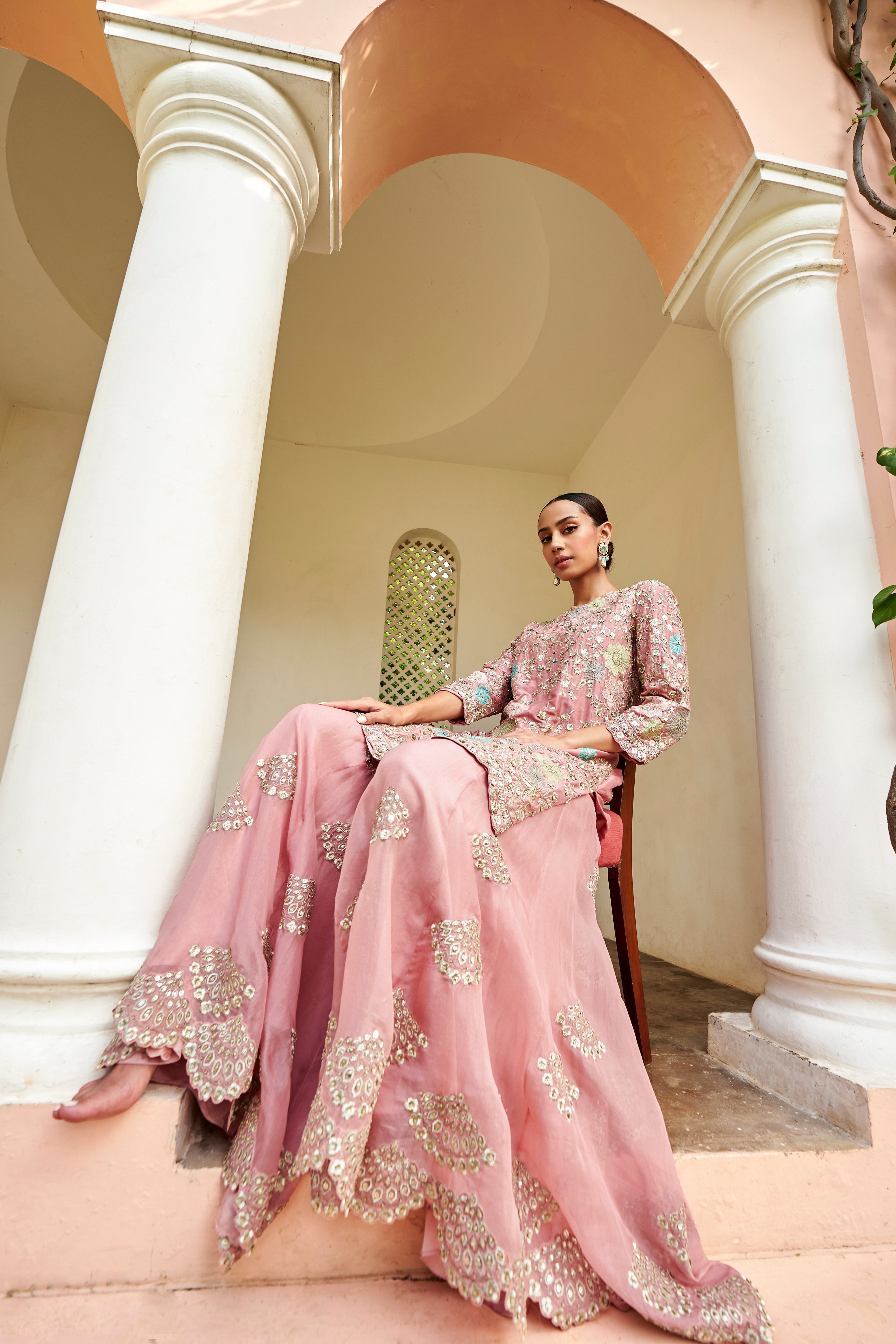 Soft Berry Embroidered Sharara Set