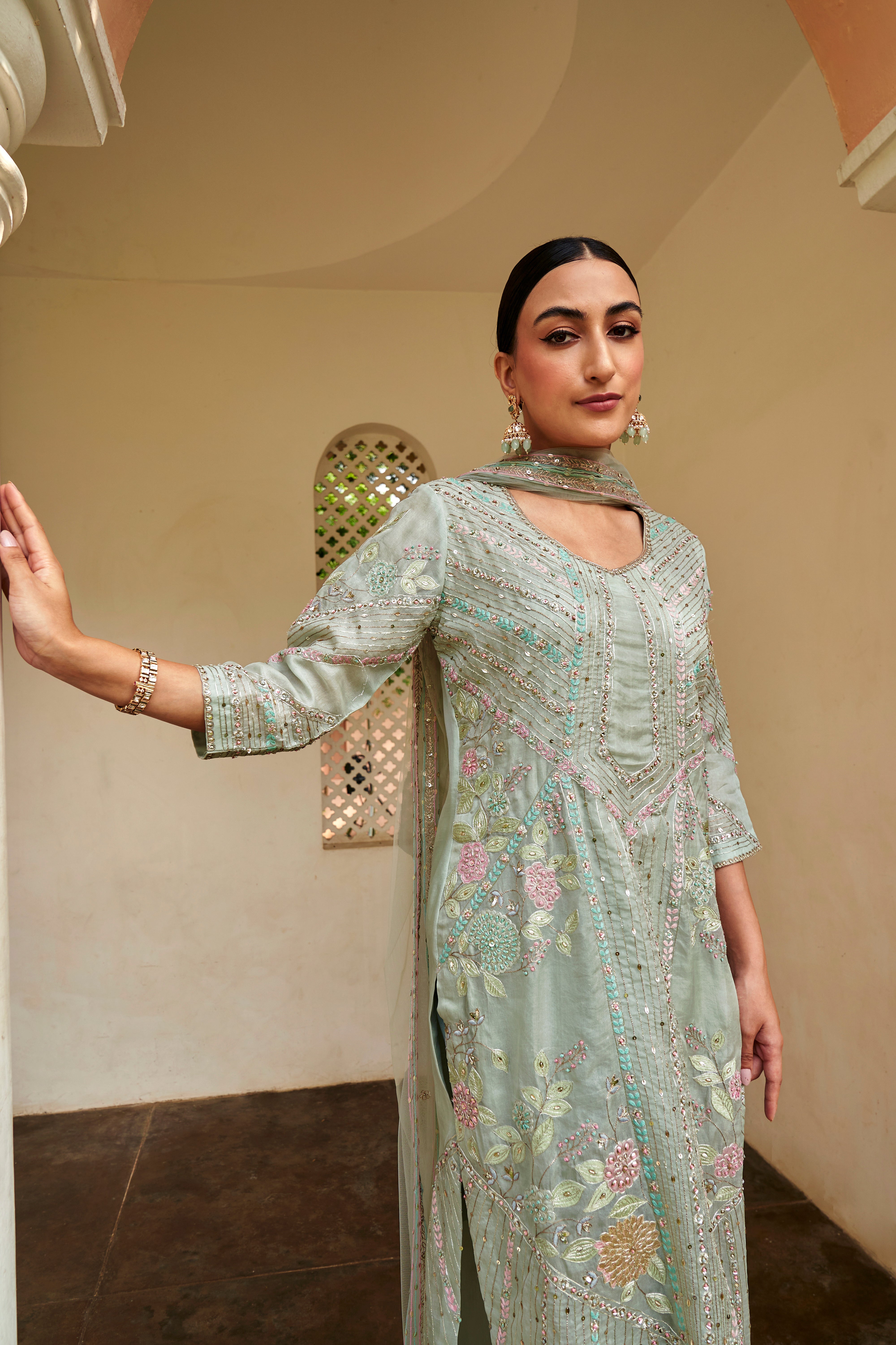 Teal Embroidered Kurta Set