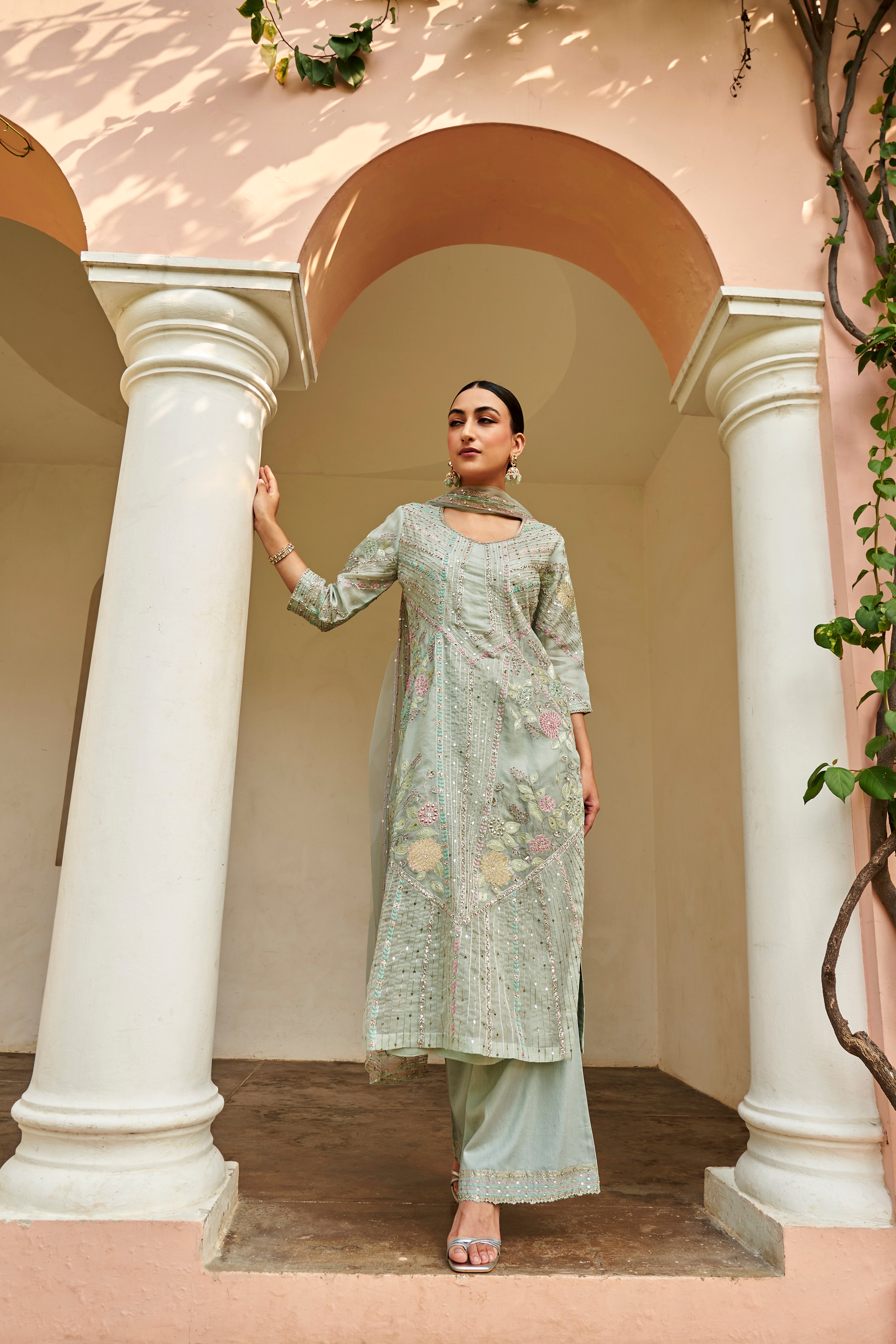 Teal Embroidered Kurta Set