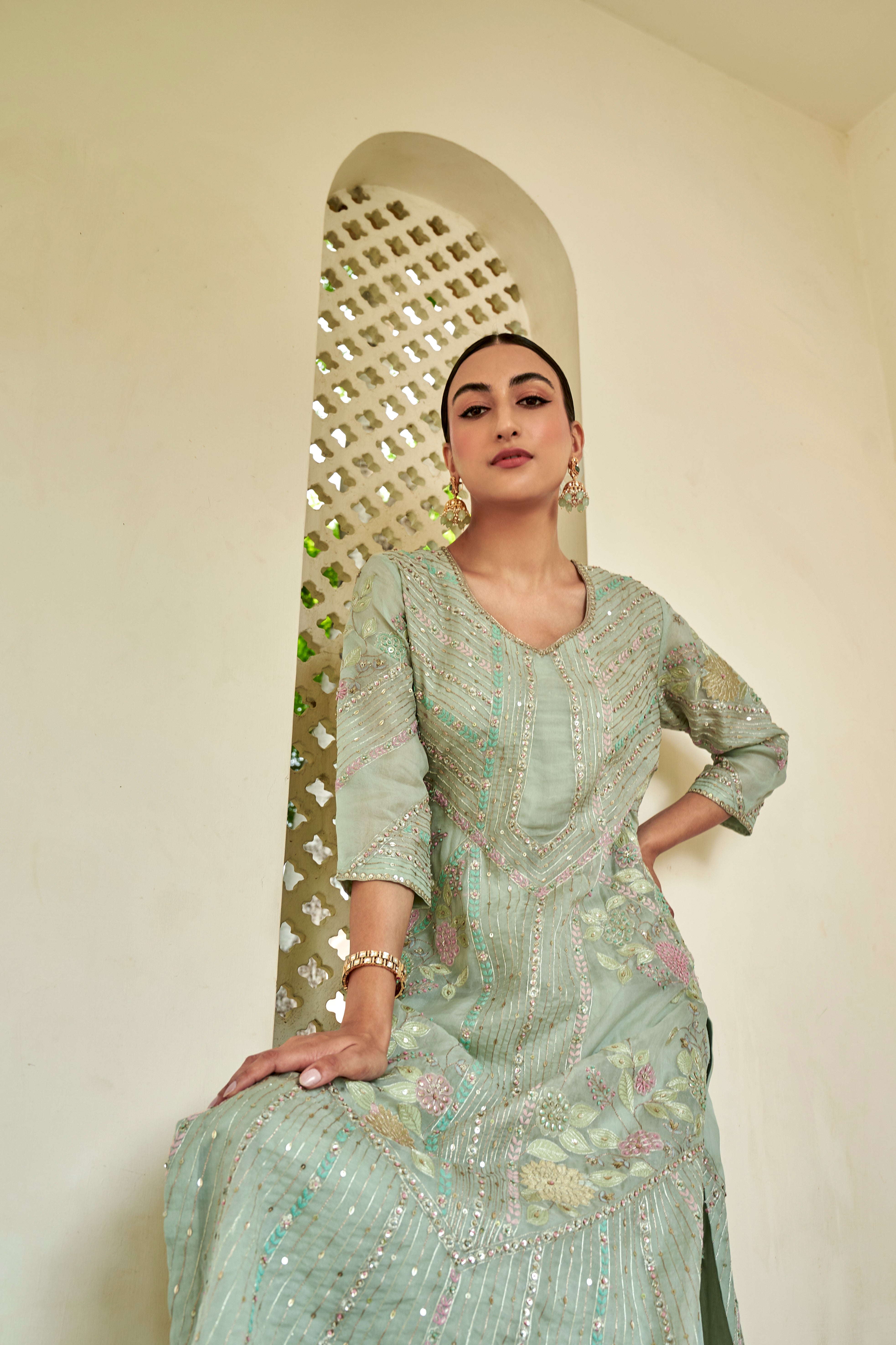 Teal Embroidered Kurta Set