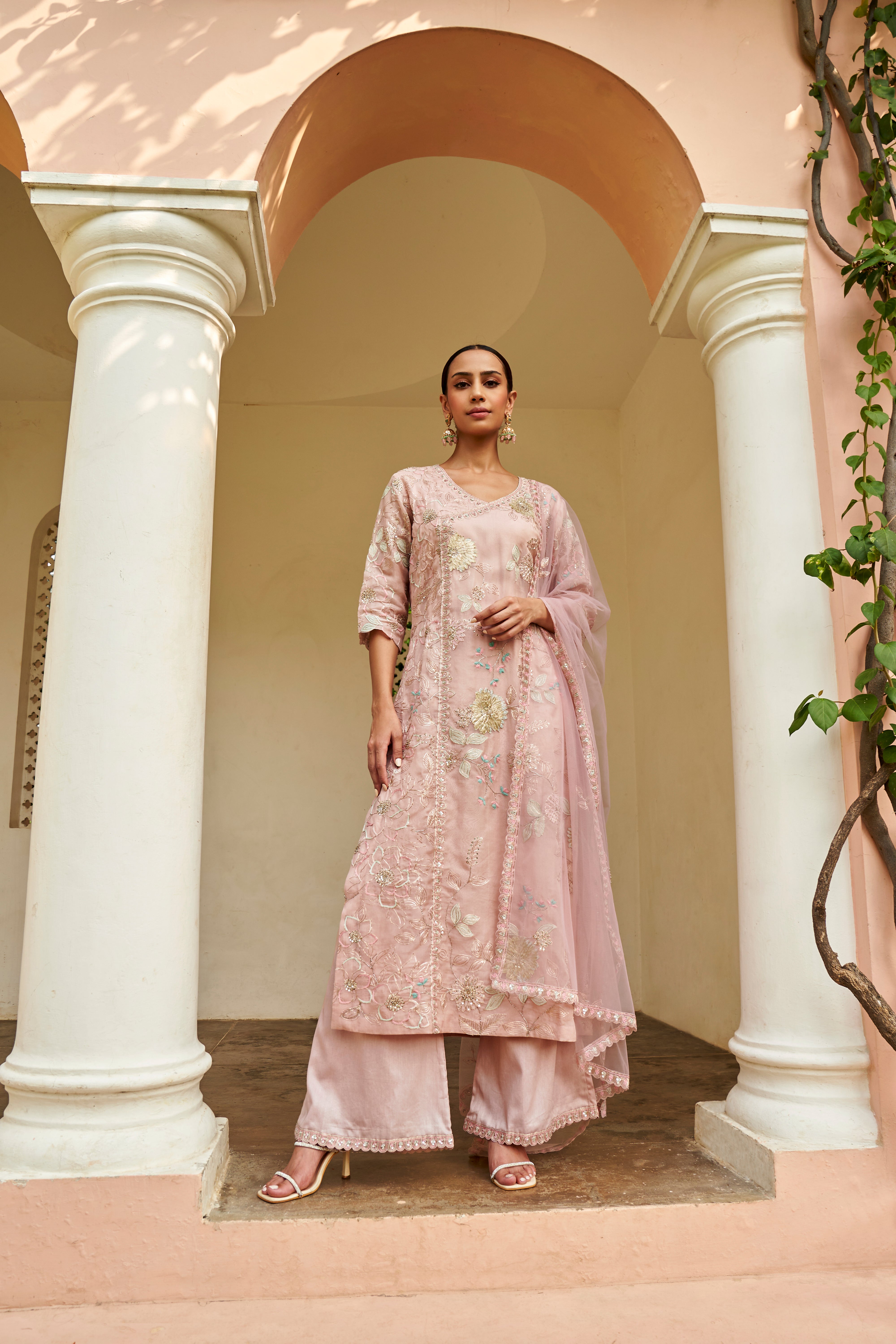 Whispering Peach Embroidered Kurta Set