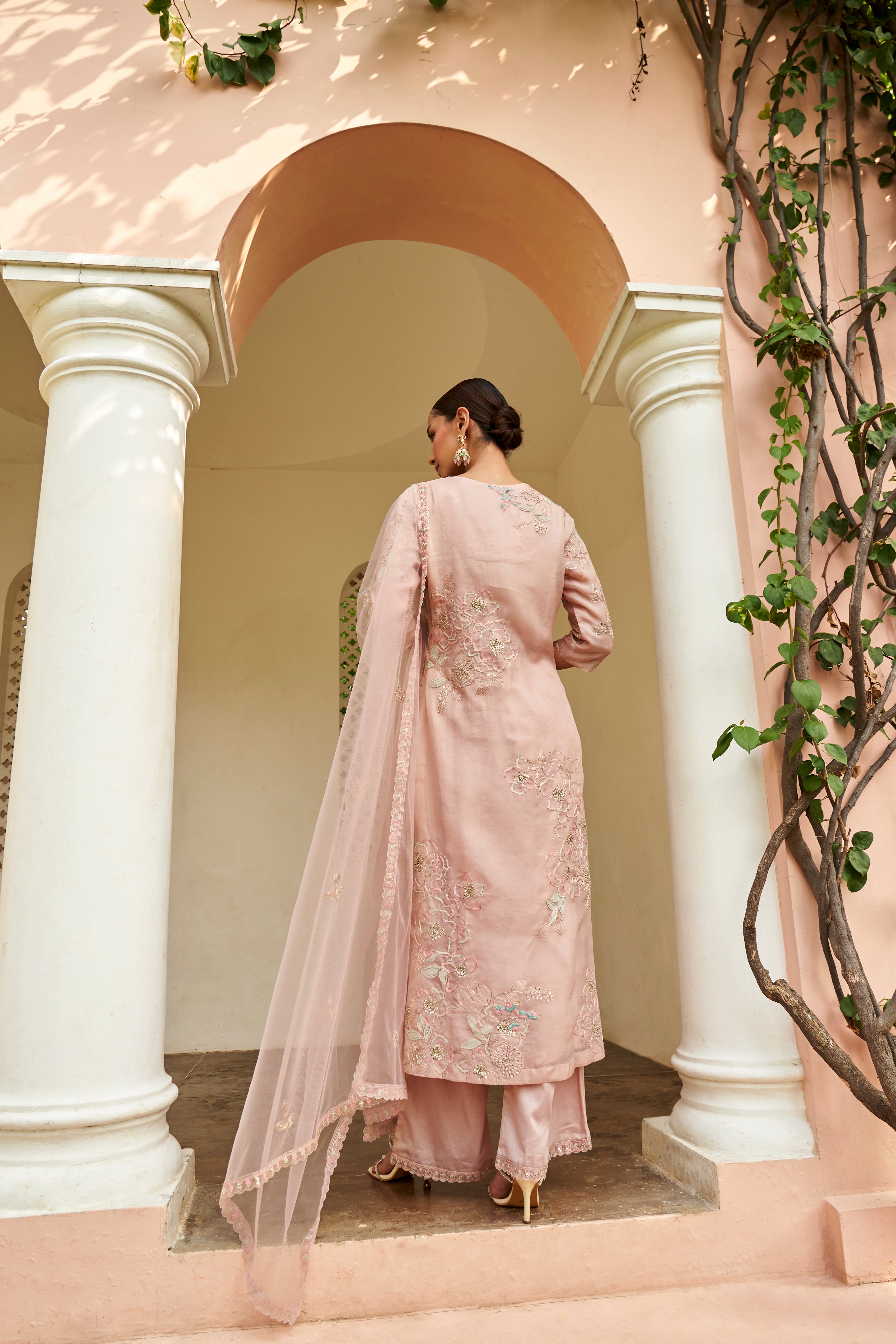 Whispering Peach Embroidered Kurta Set