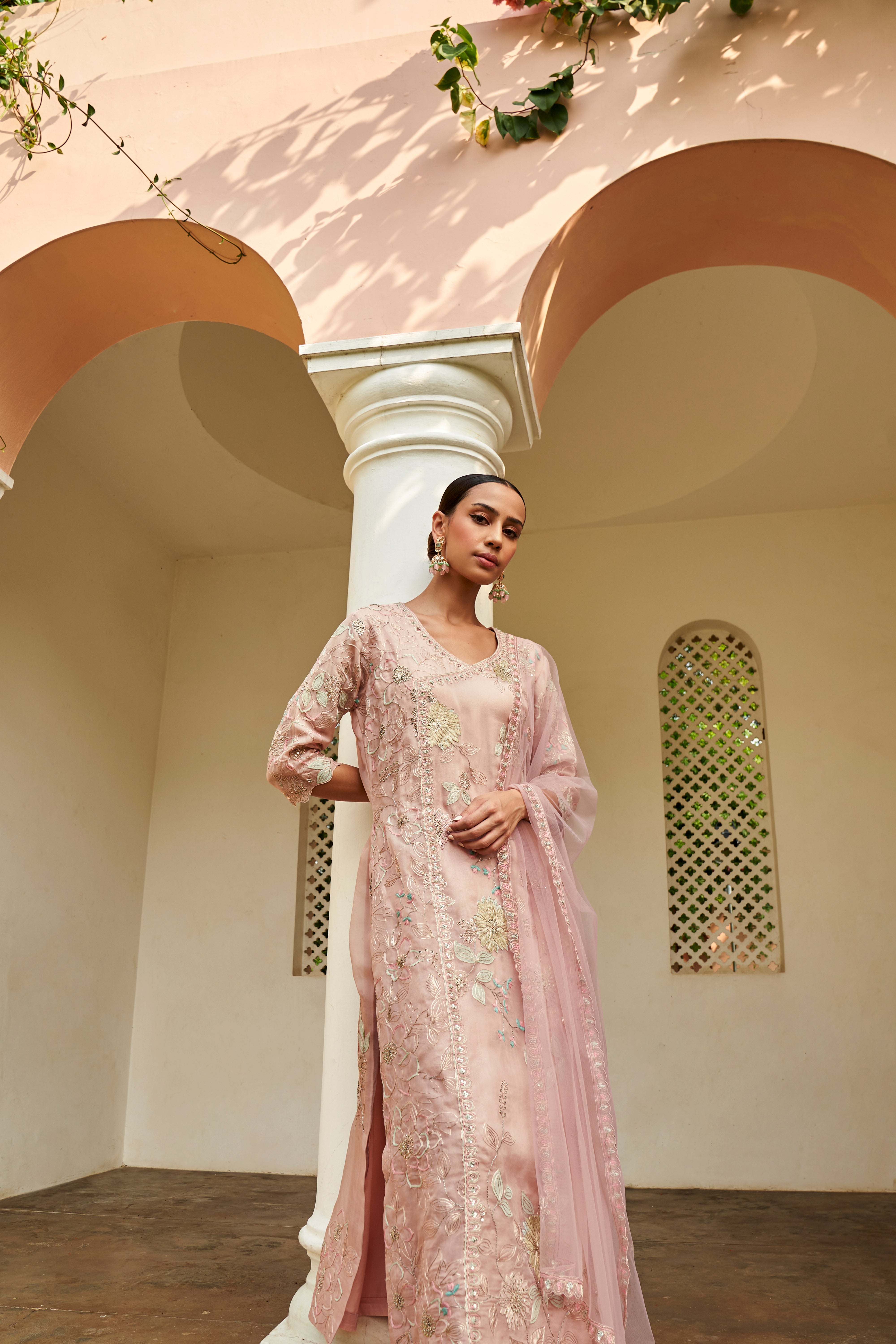 Whispering Peach Embroidered Kurta Set