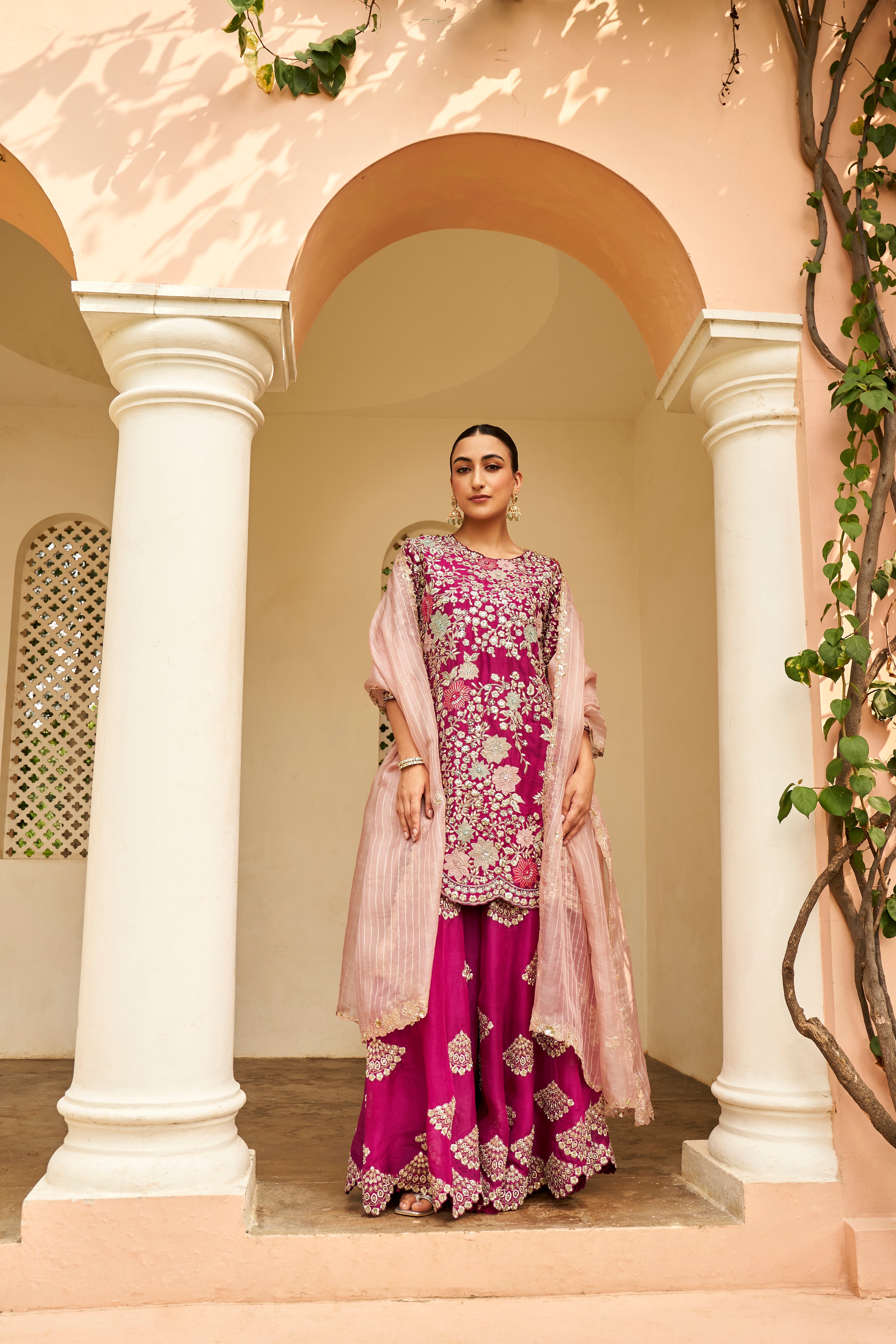 Sangria Plum Embroidered Sharara Set