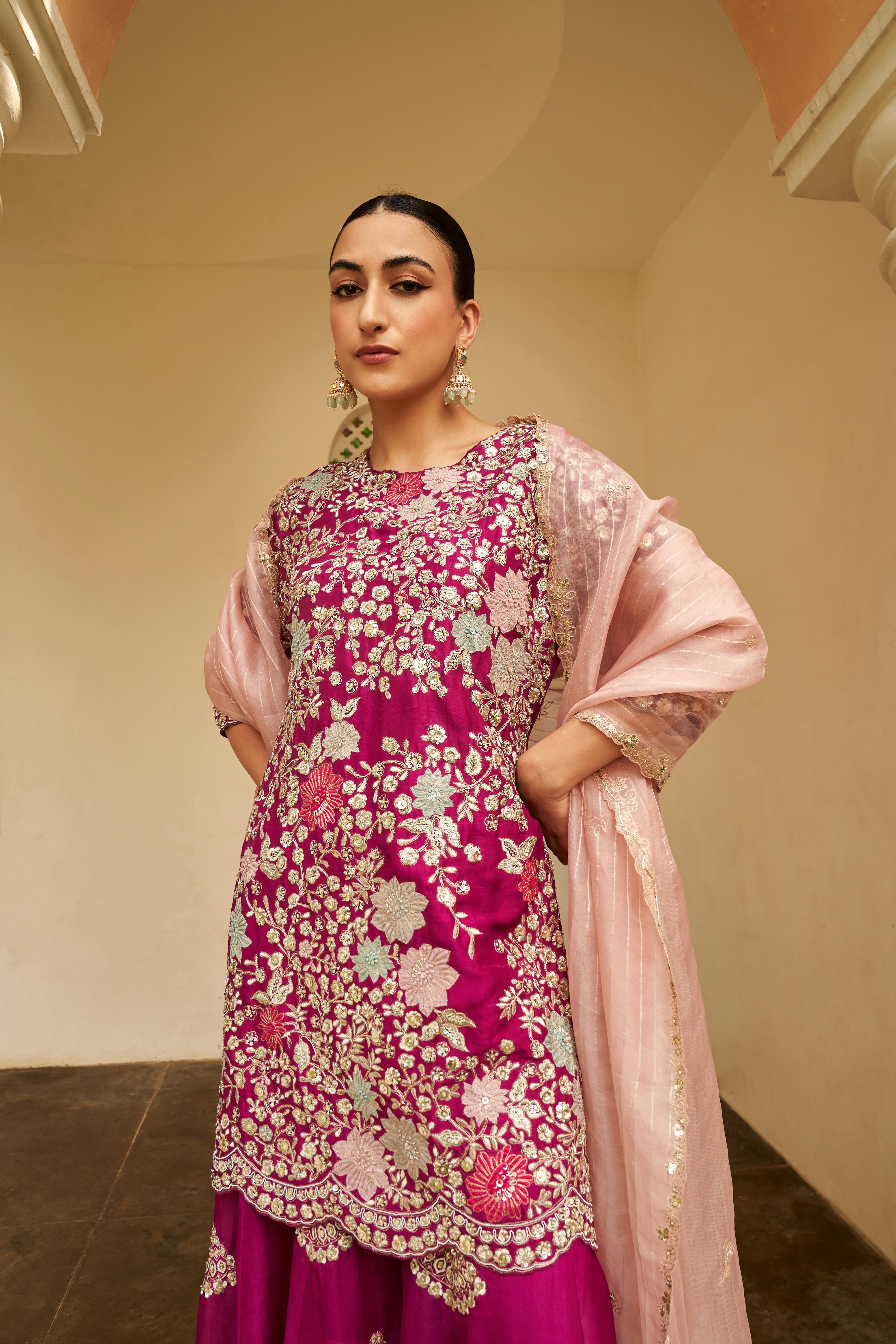 Sangria Plum Embroidered Sharara Set