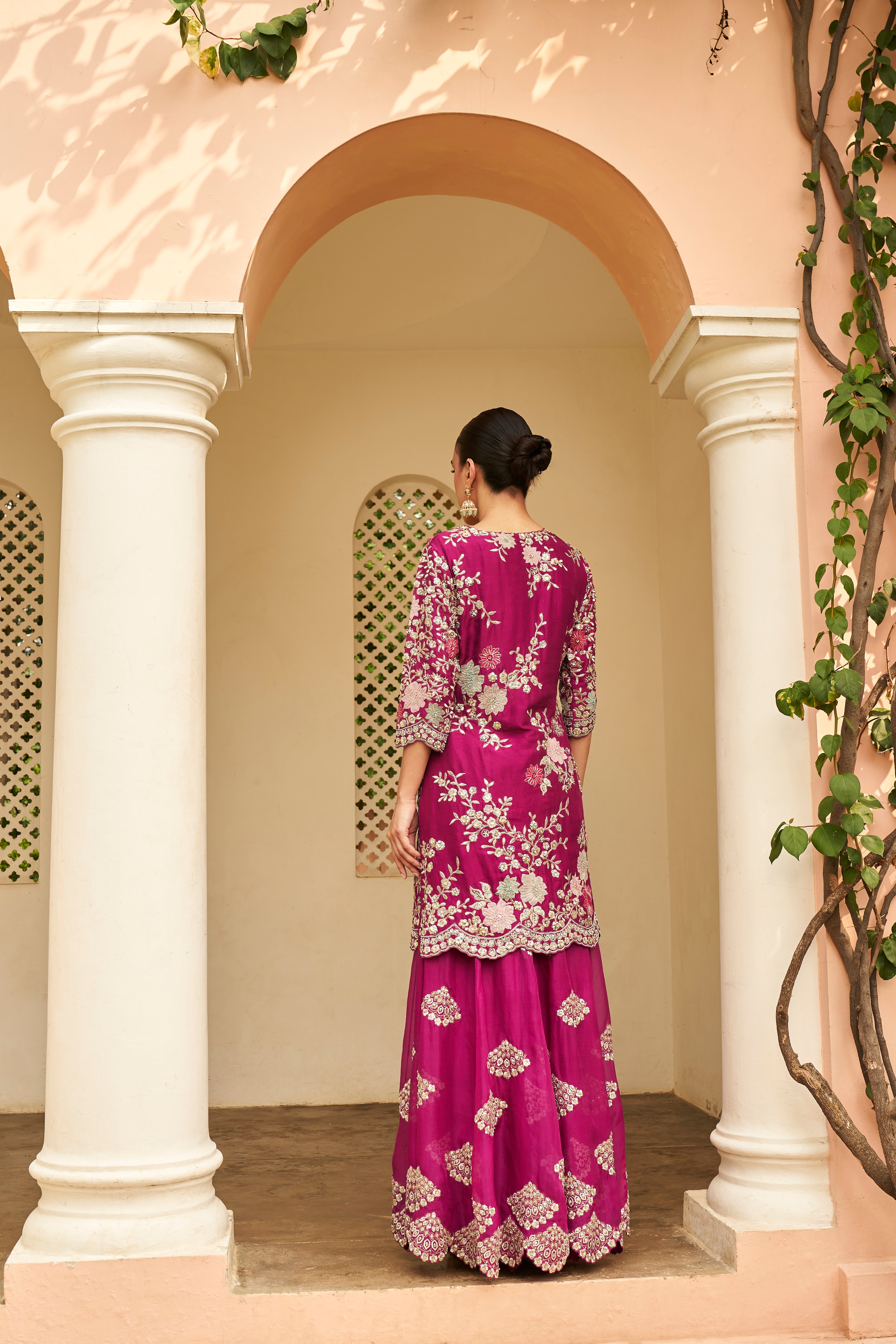 Sangria Plum Embroidered Sharara Set