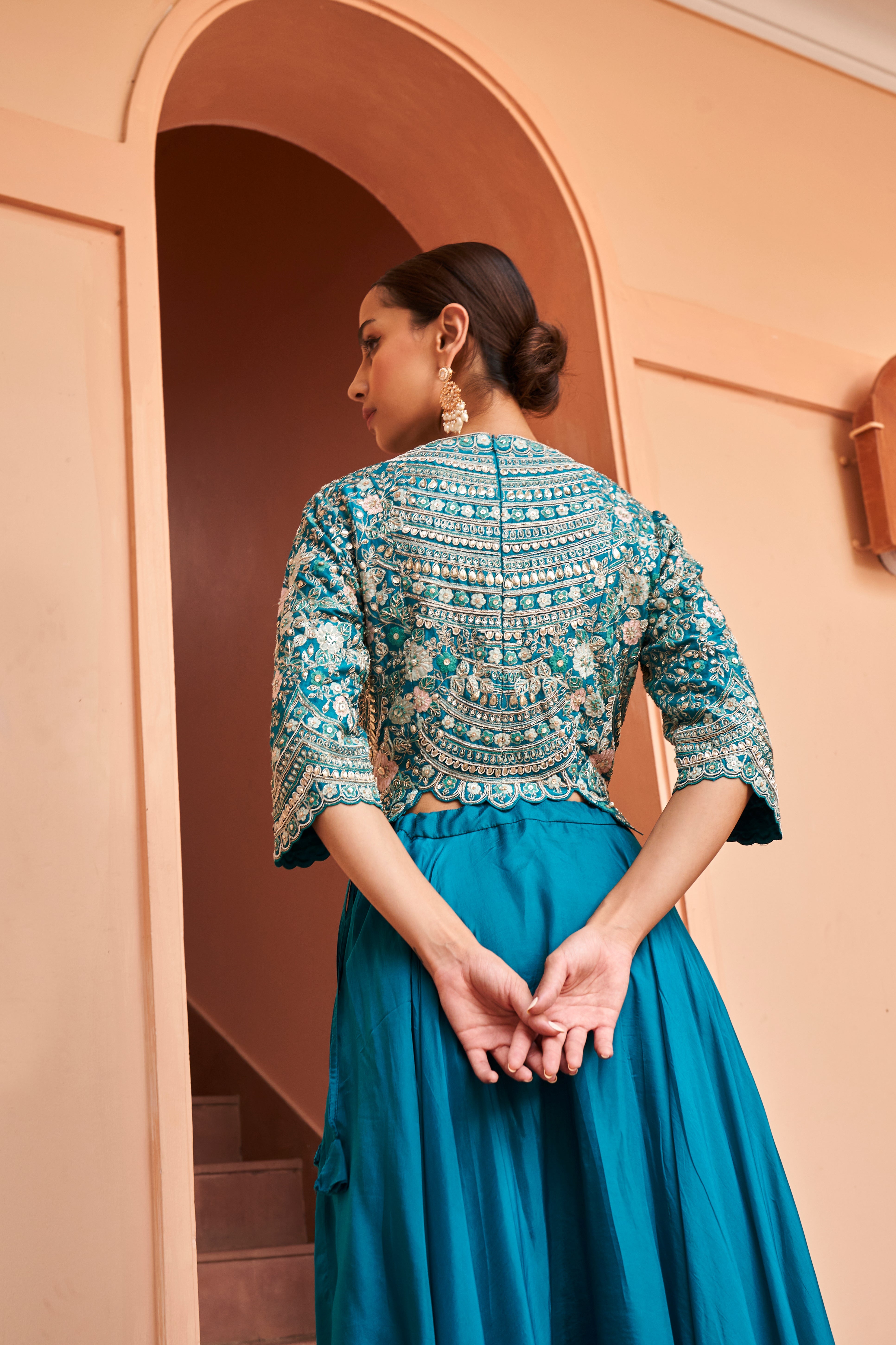 Pine Green Embroidered Top & Skirt