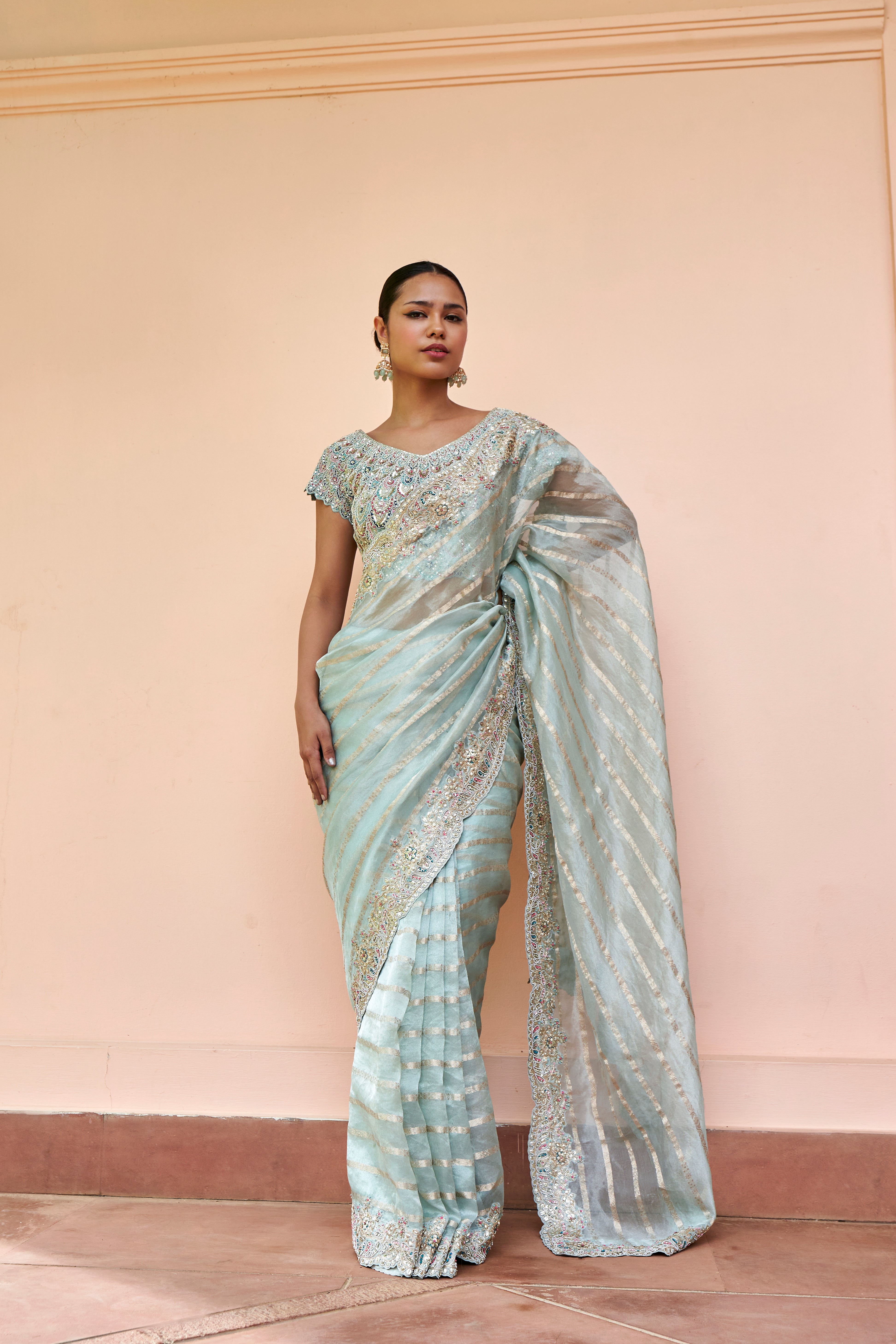 Teal Embroidered Saree