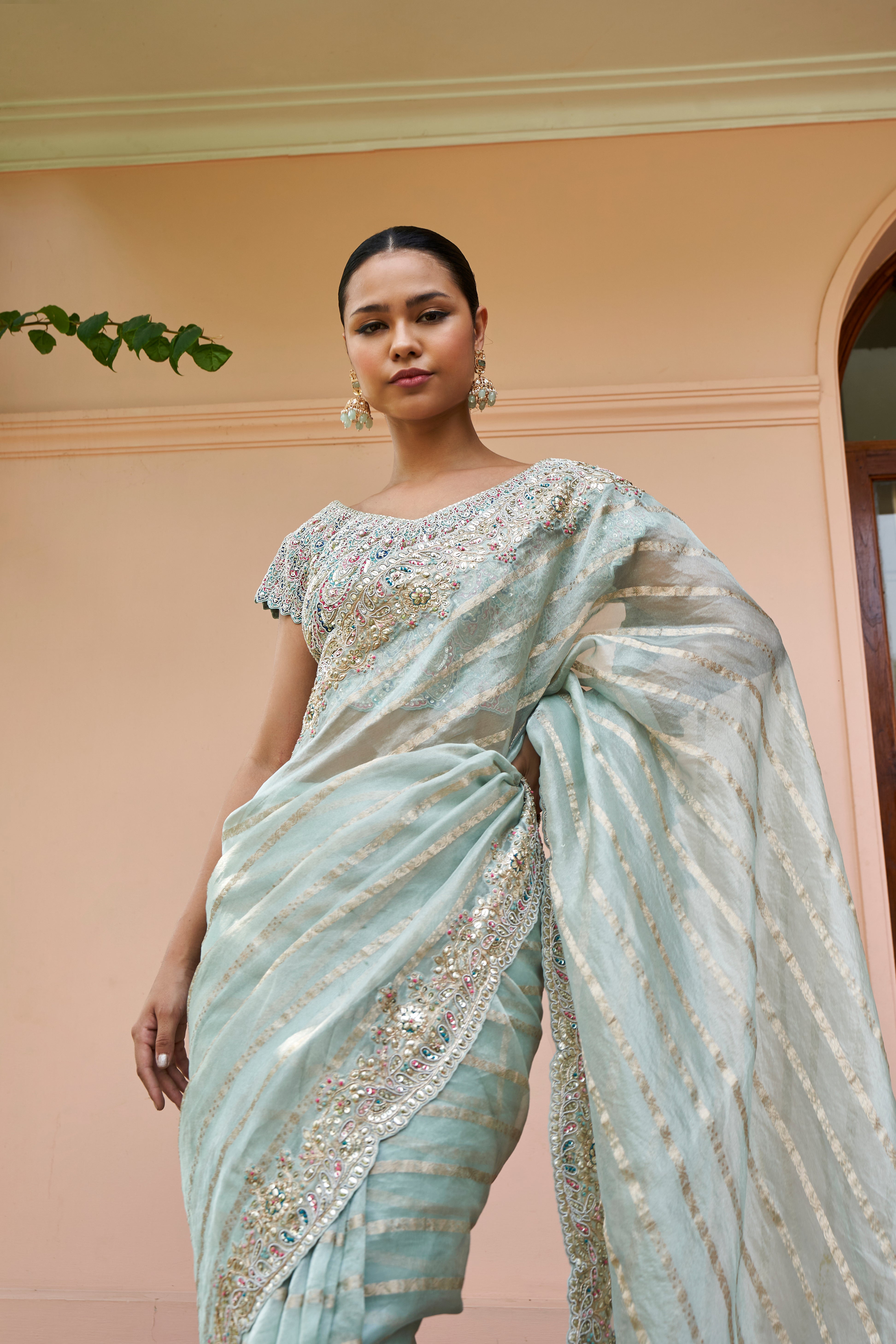 Teal Embroidered Saree