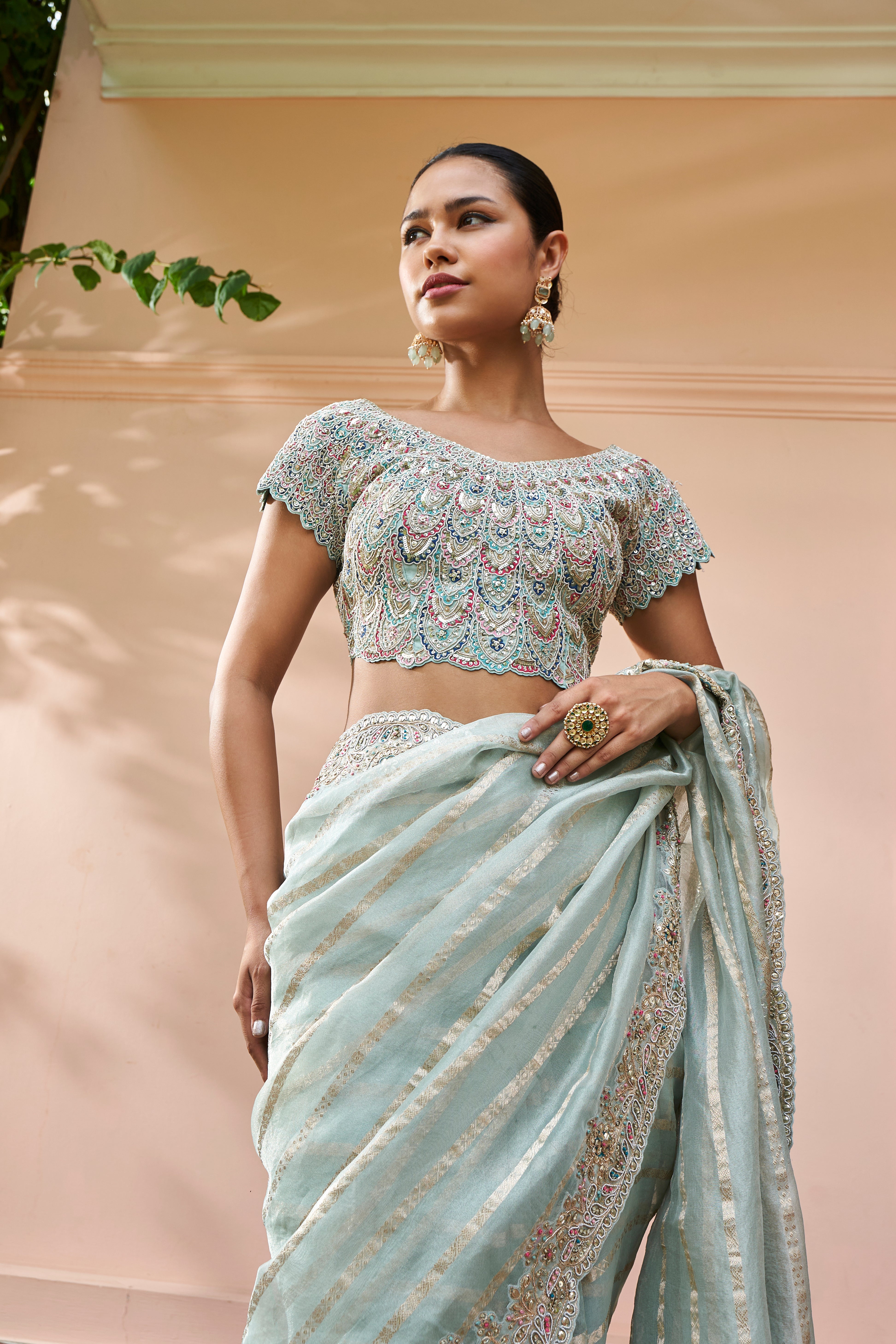 Teal Embroidered Saree