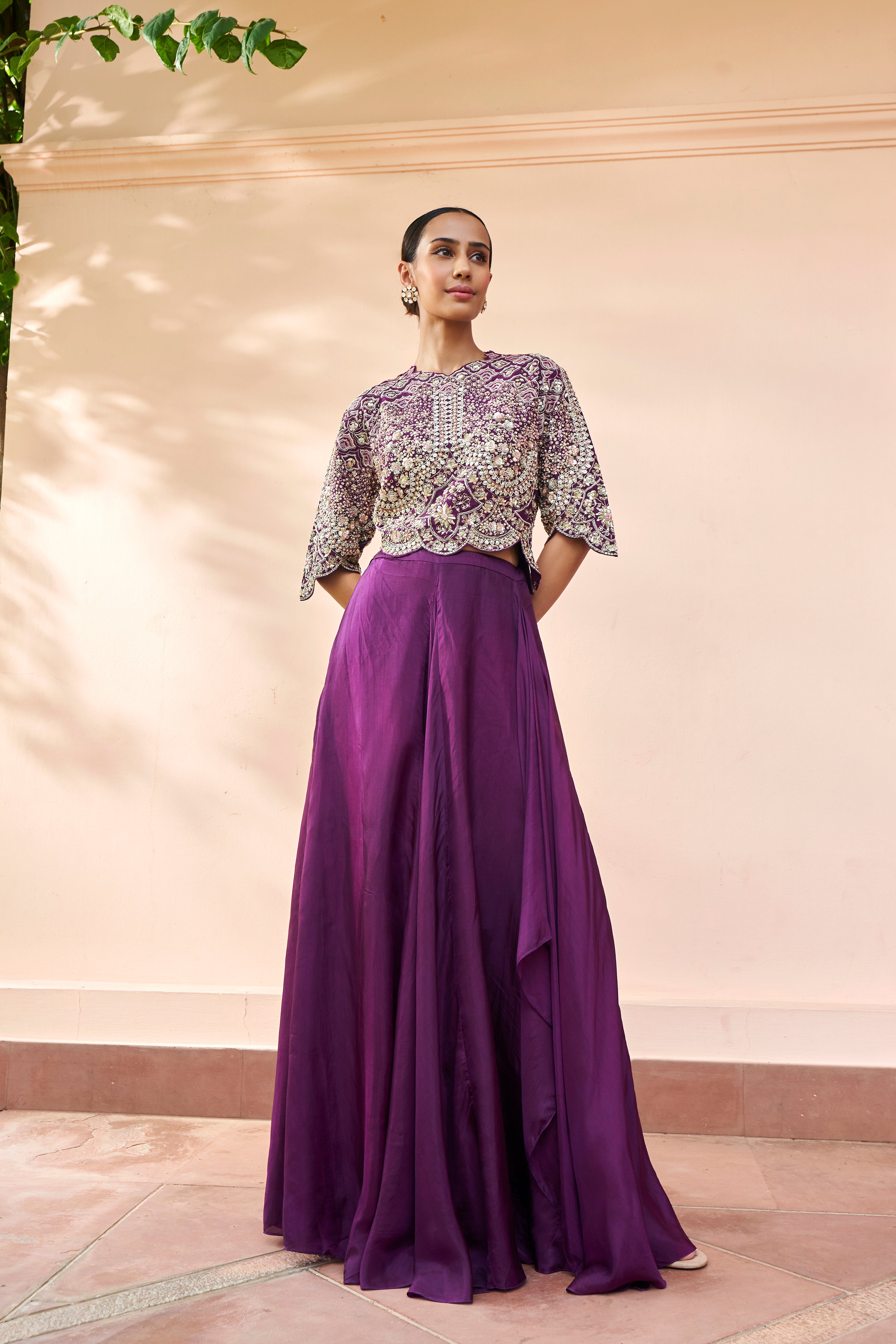 Aubergine Embroidered Top & Skirt