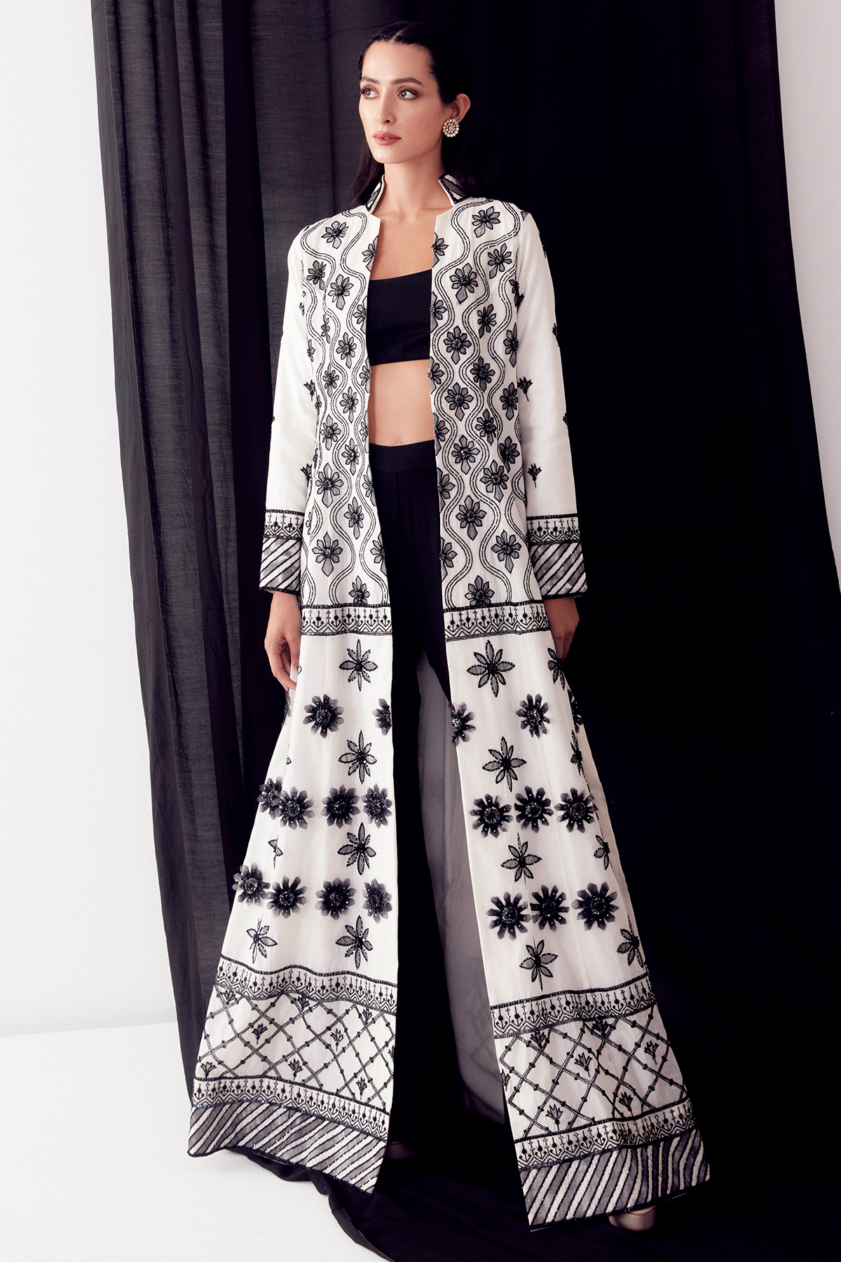 Black & White Applique Work Jacket Set