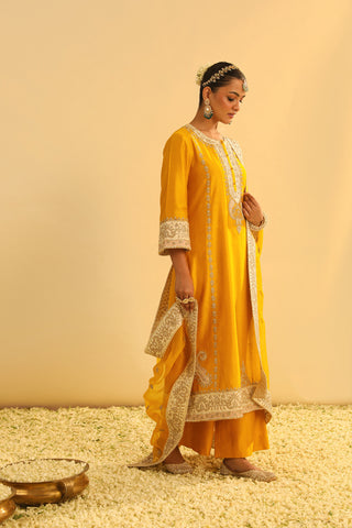 Asmira - Mustard Long Kurta with Palazzo & Dupatta