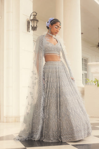 Grey embroidered lehenga