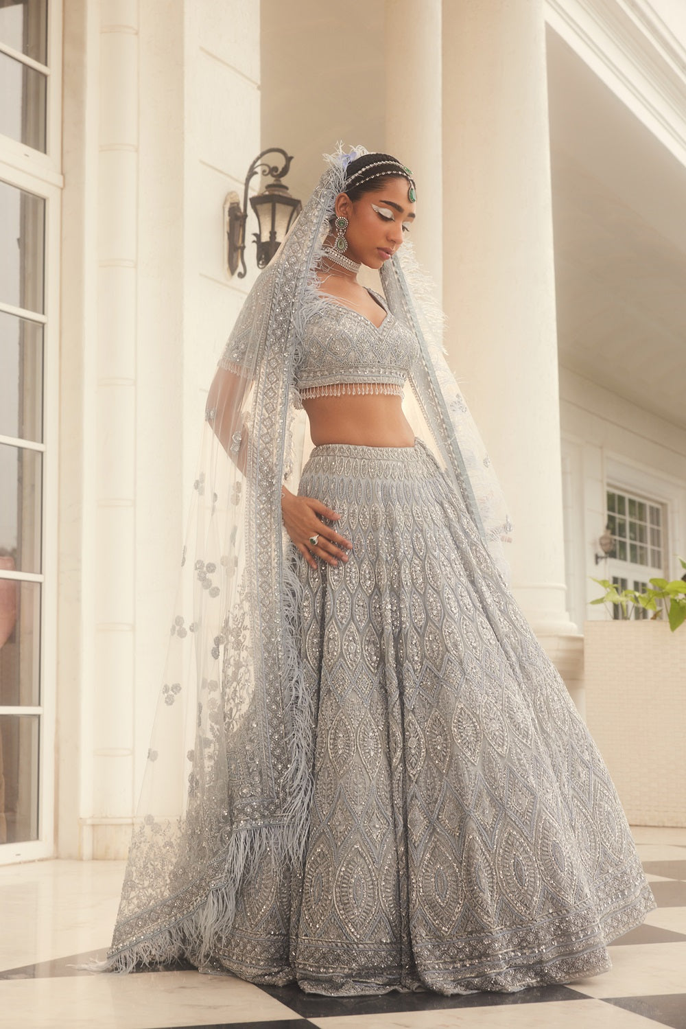 Grey embroidered lehenga