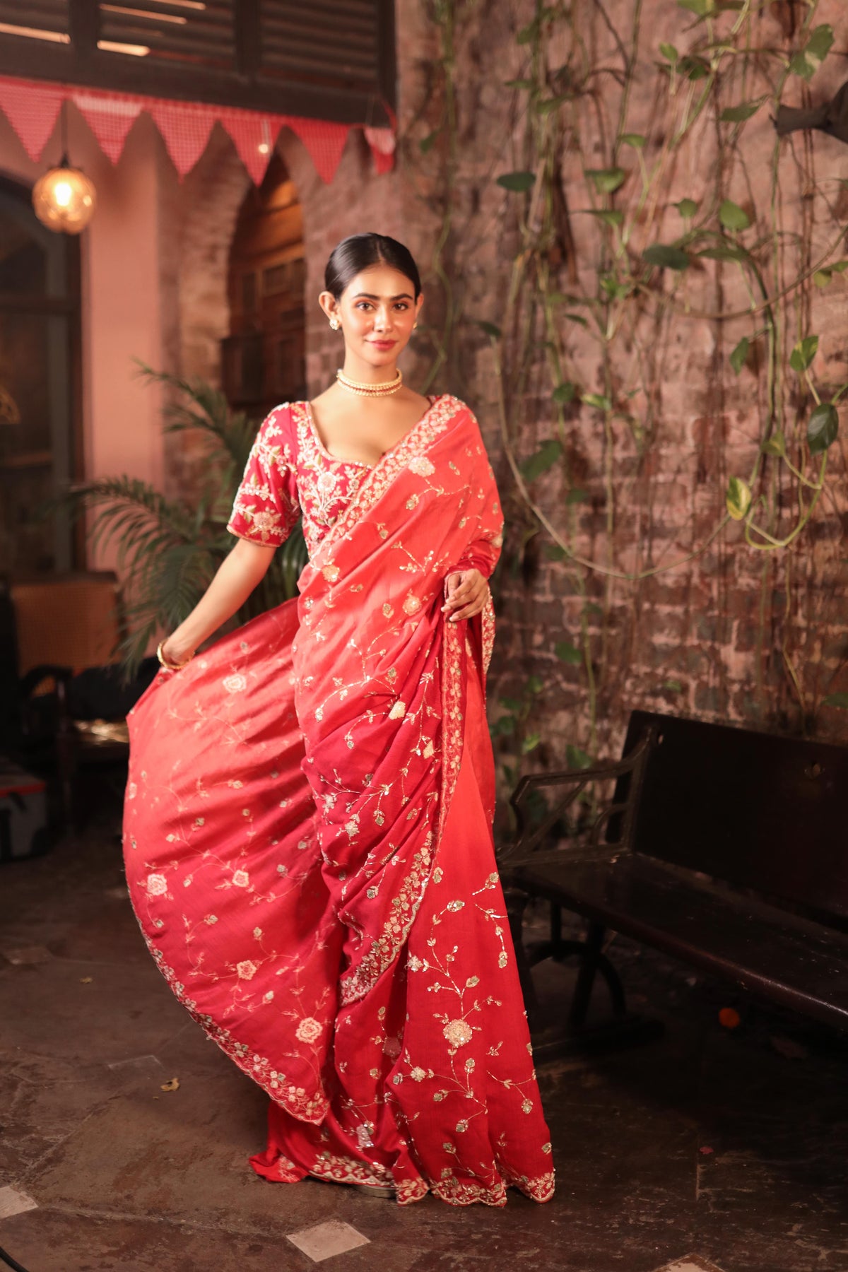 RED HEAVILY EMBROIDERD SAREE