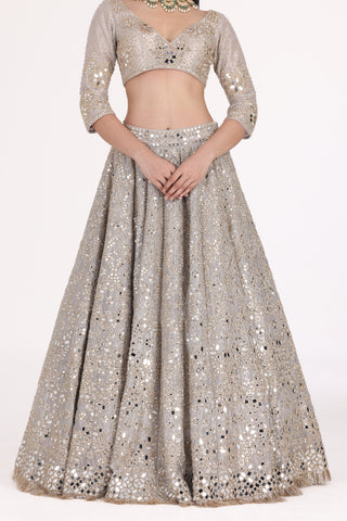 SILVER TISSUE EMBELLISHED LEHENGA SET