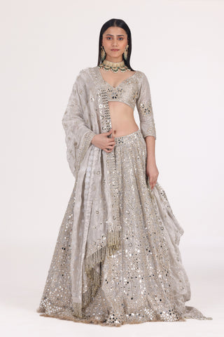 SILVER TISSUE EMBELLISHED LEHENGA SET