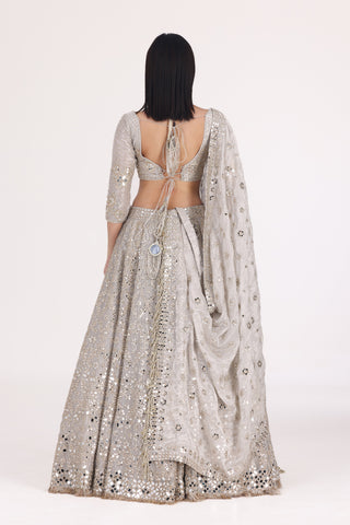 SILVER TISSUE EMBELLISHED LEHENGA SET