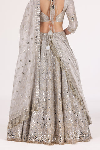 SILVER TISSUE EMBELLISHED LEHENGA SET