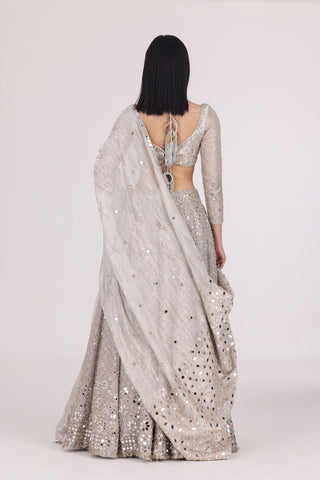 SILVER TISSUE PATTERN EMBELLISHED LEHENGA SET