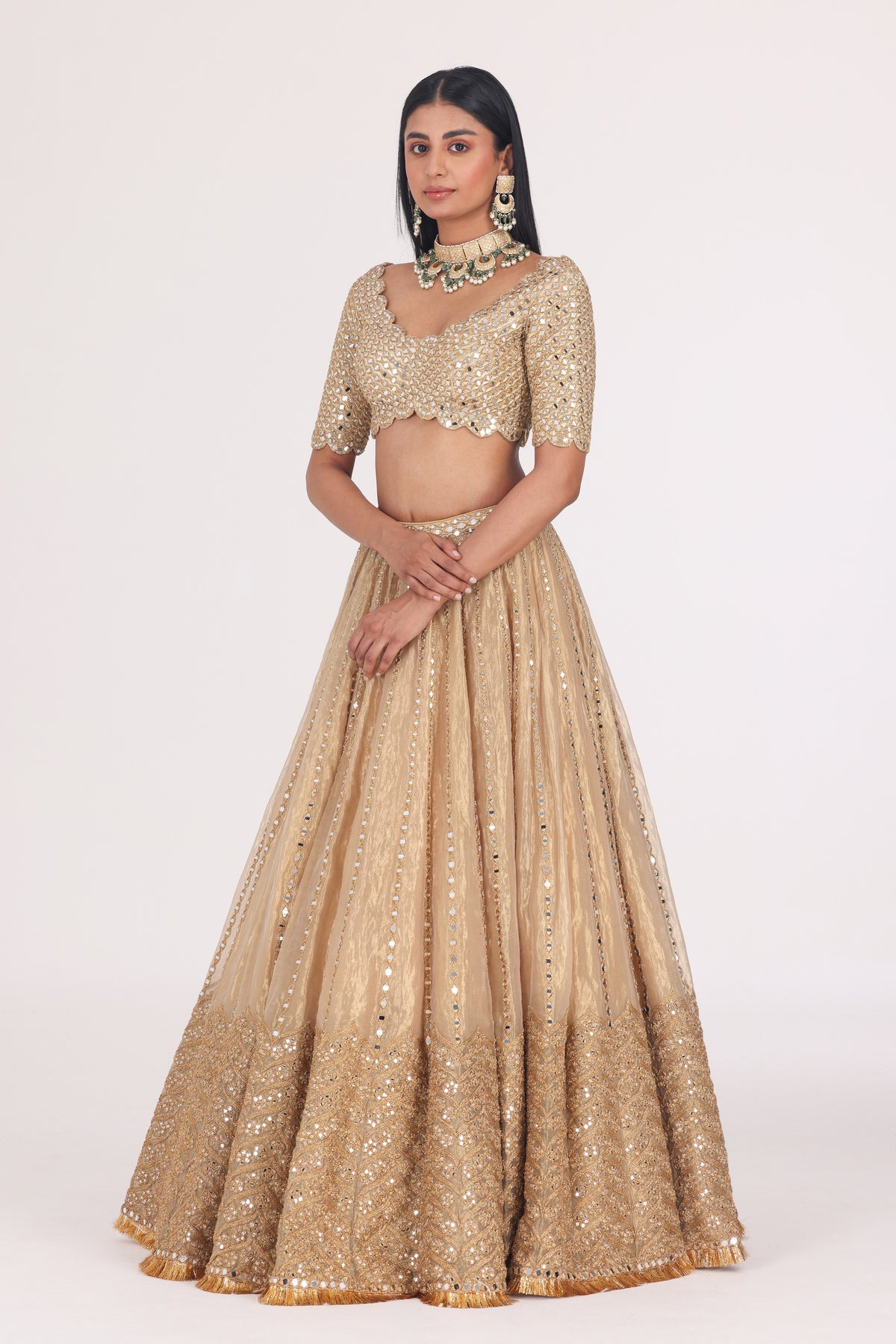 MIRROR EMBELLISHED TISSUE LEHENGA SET