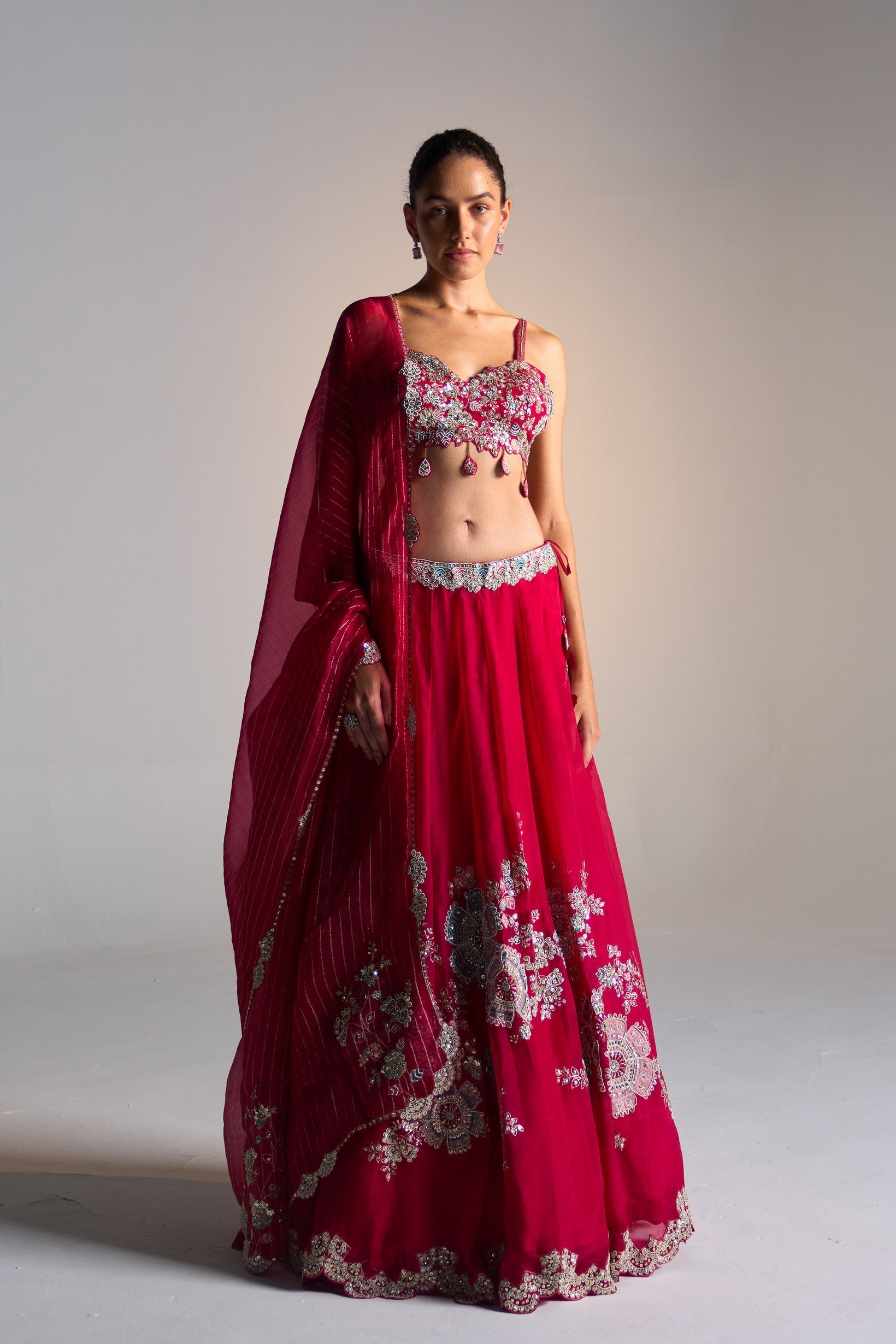 Cut Ruby Embroidered Lehenga Set