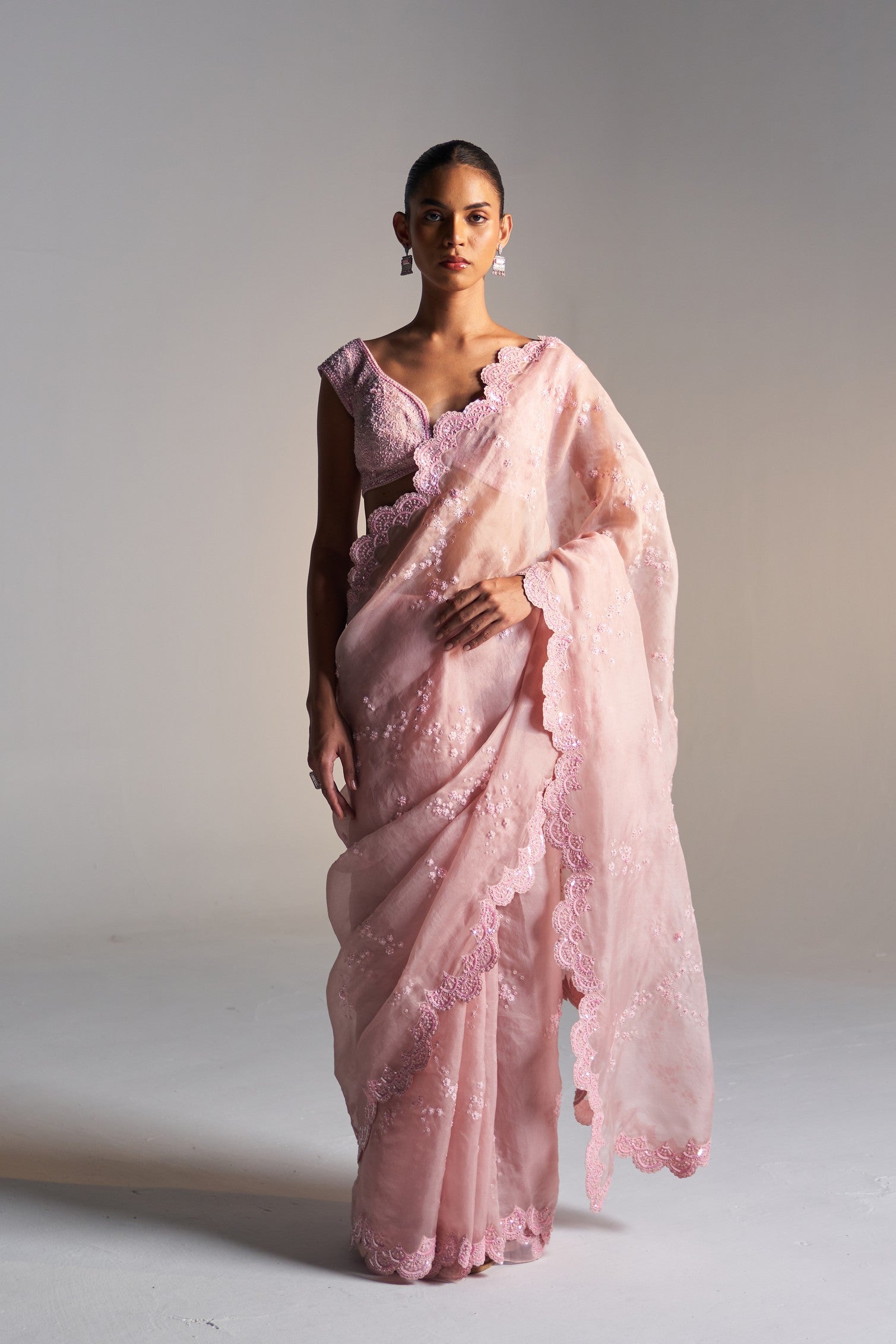 Camellia Pink Organza Saree Set