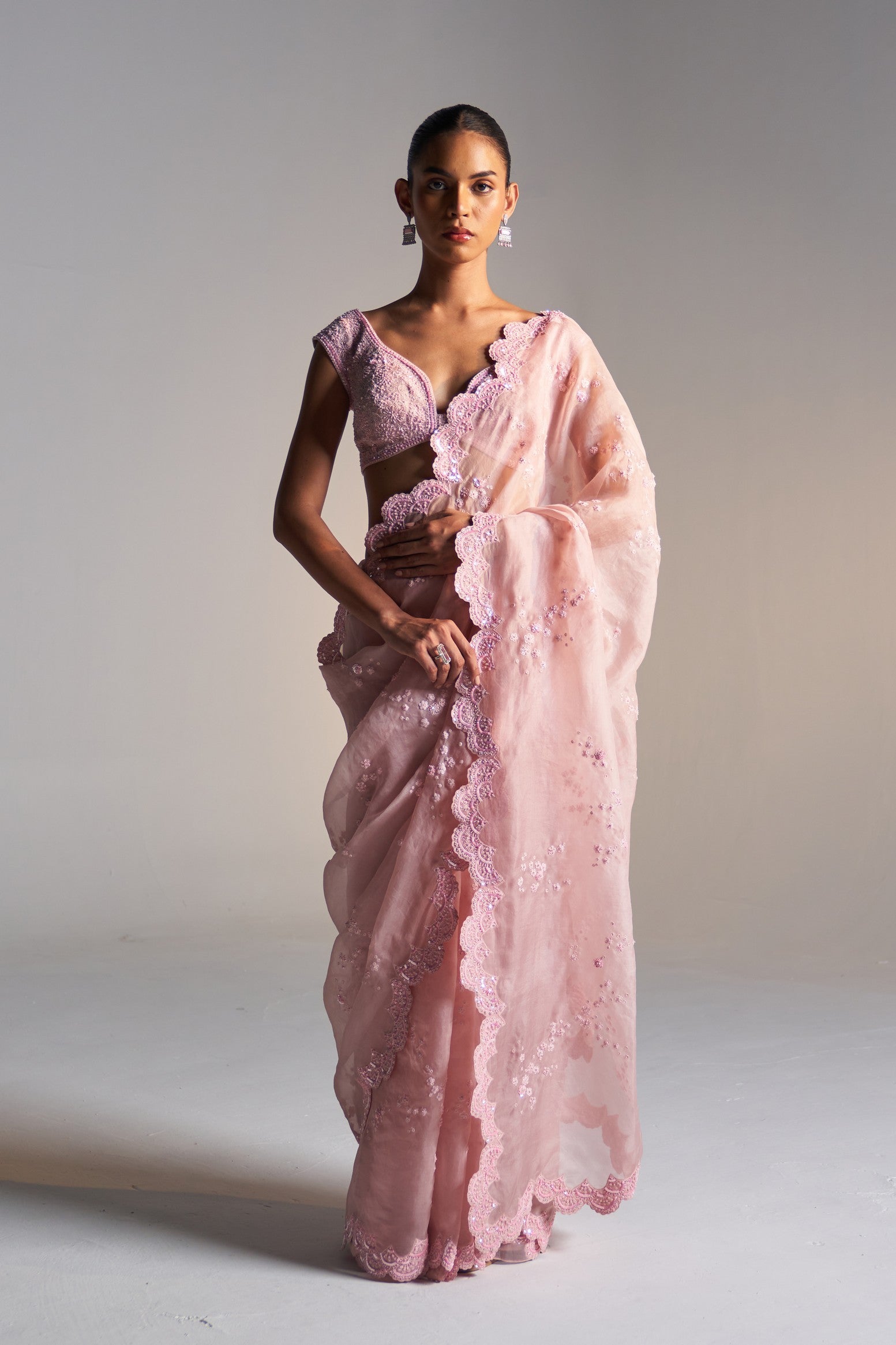 Camellia Pink Organza Saree Set