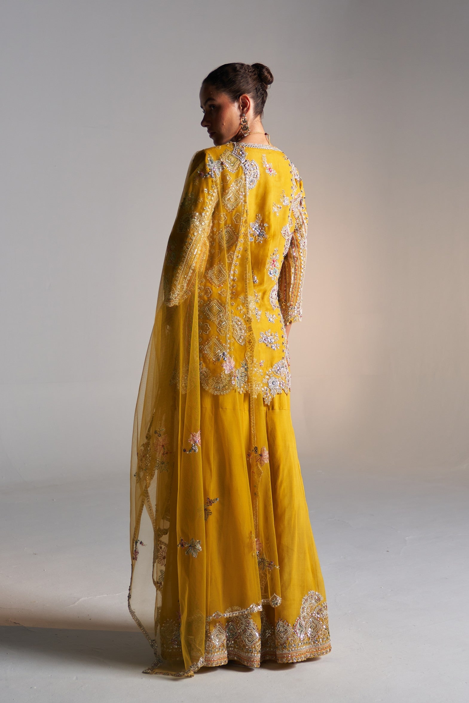 Honey Gold Embroidered Sharara Set