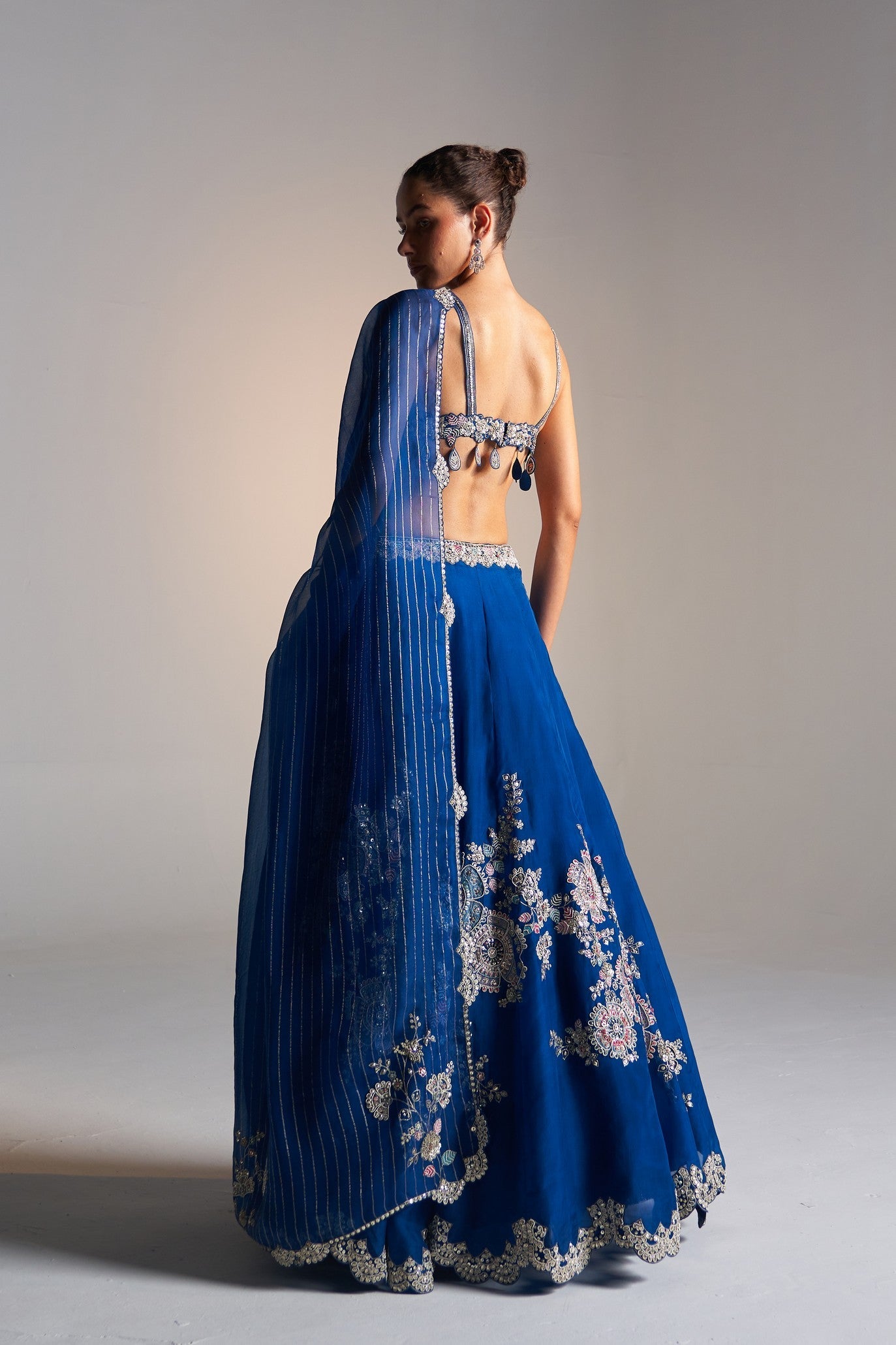 Jade blue organza lehenga set