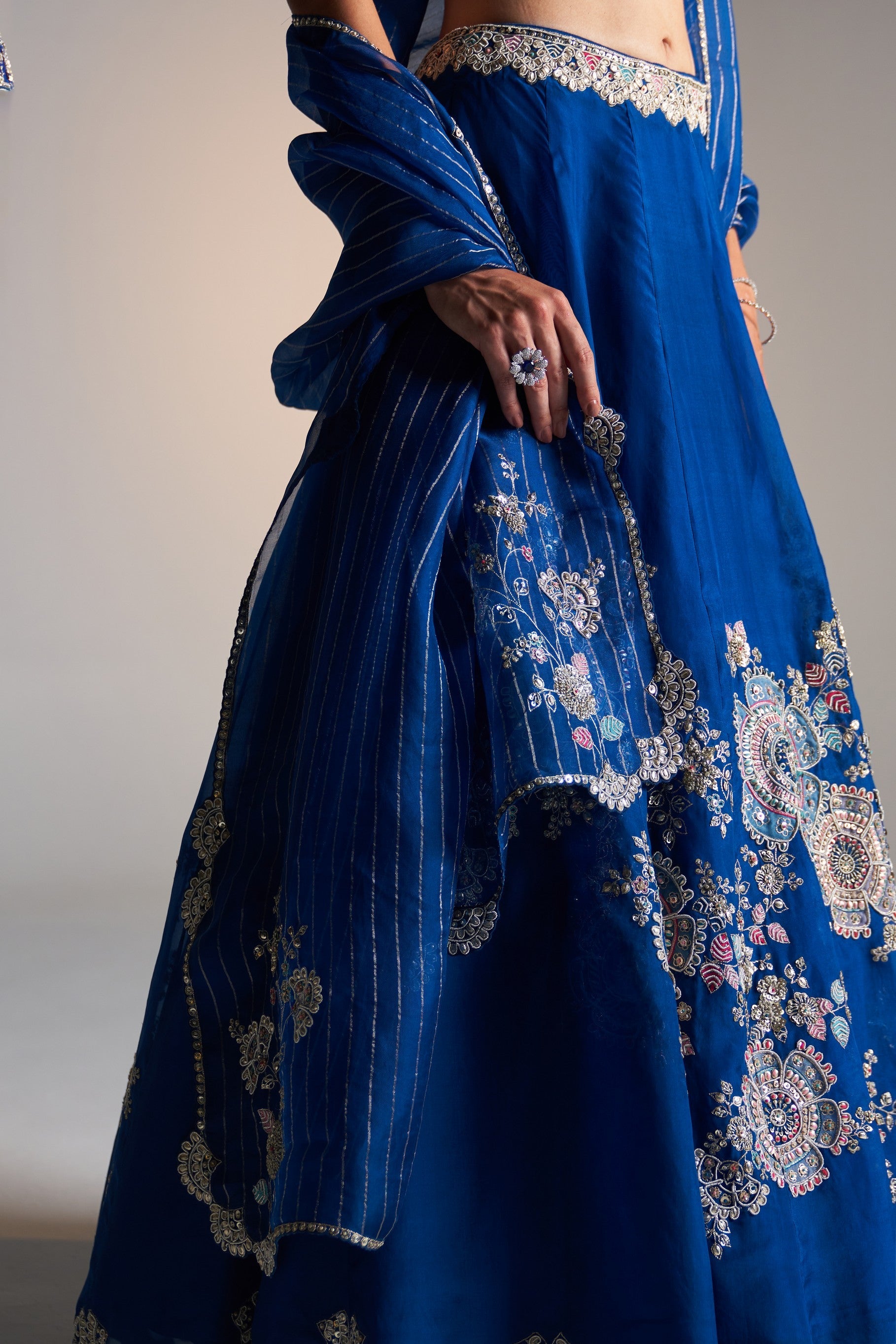 Jade blue organza lehenga set