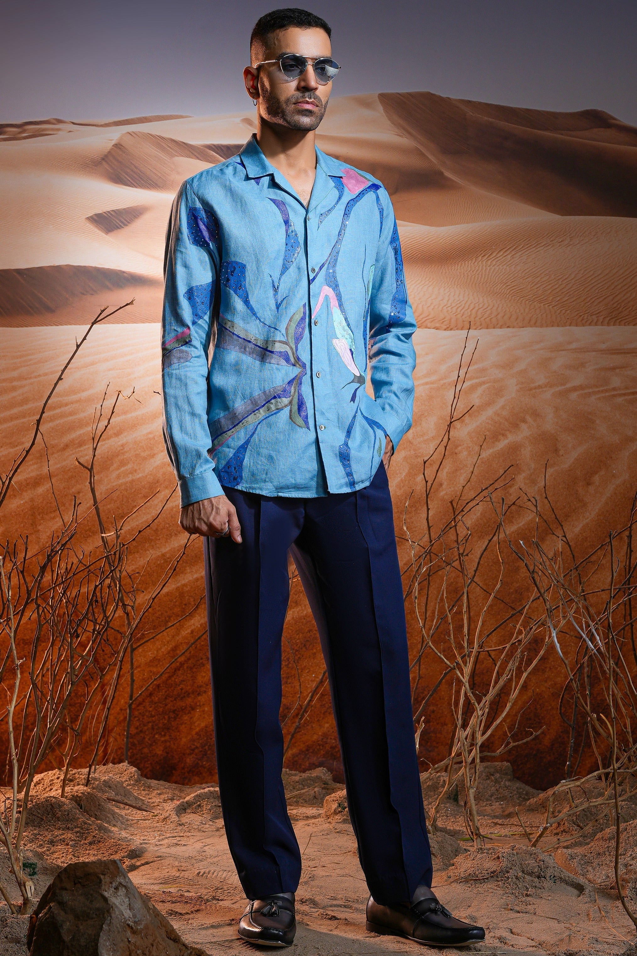 Serene Tides Hand-Painted Linen Shirt