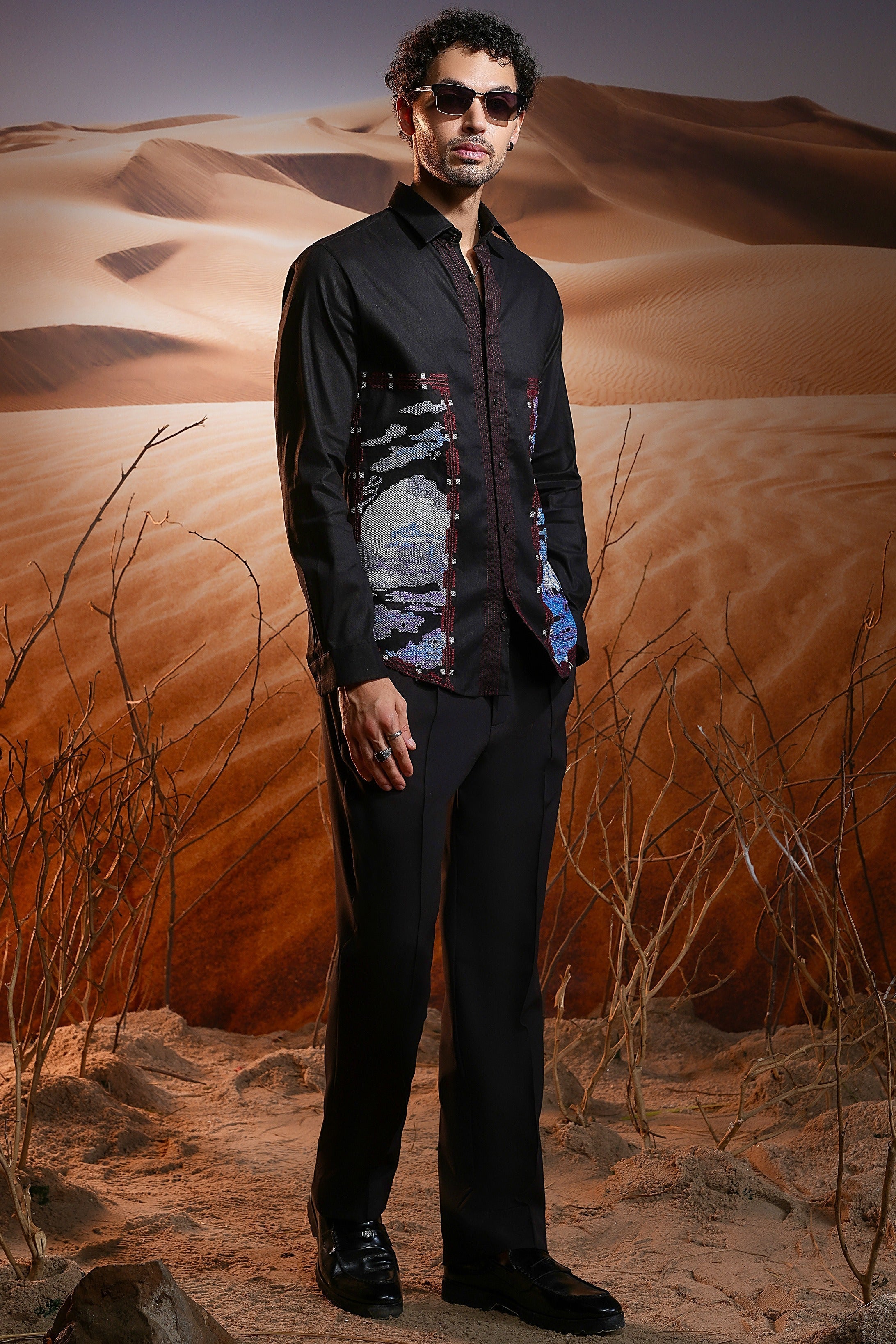 Obsidian Black Embroidered Linen Shirt