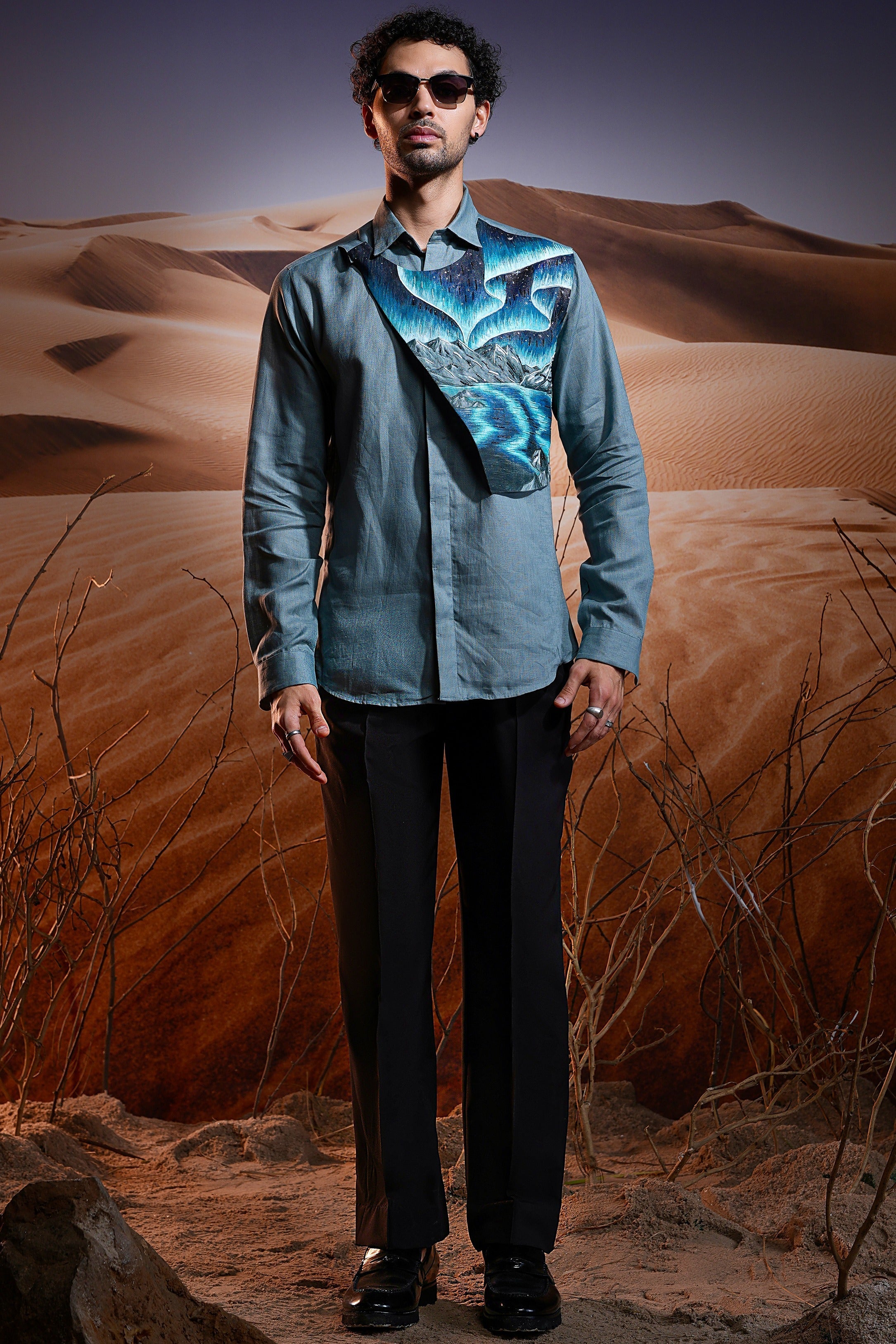 Northern Waves Hand-Painted Linen Shirt