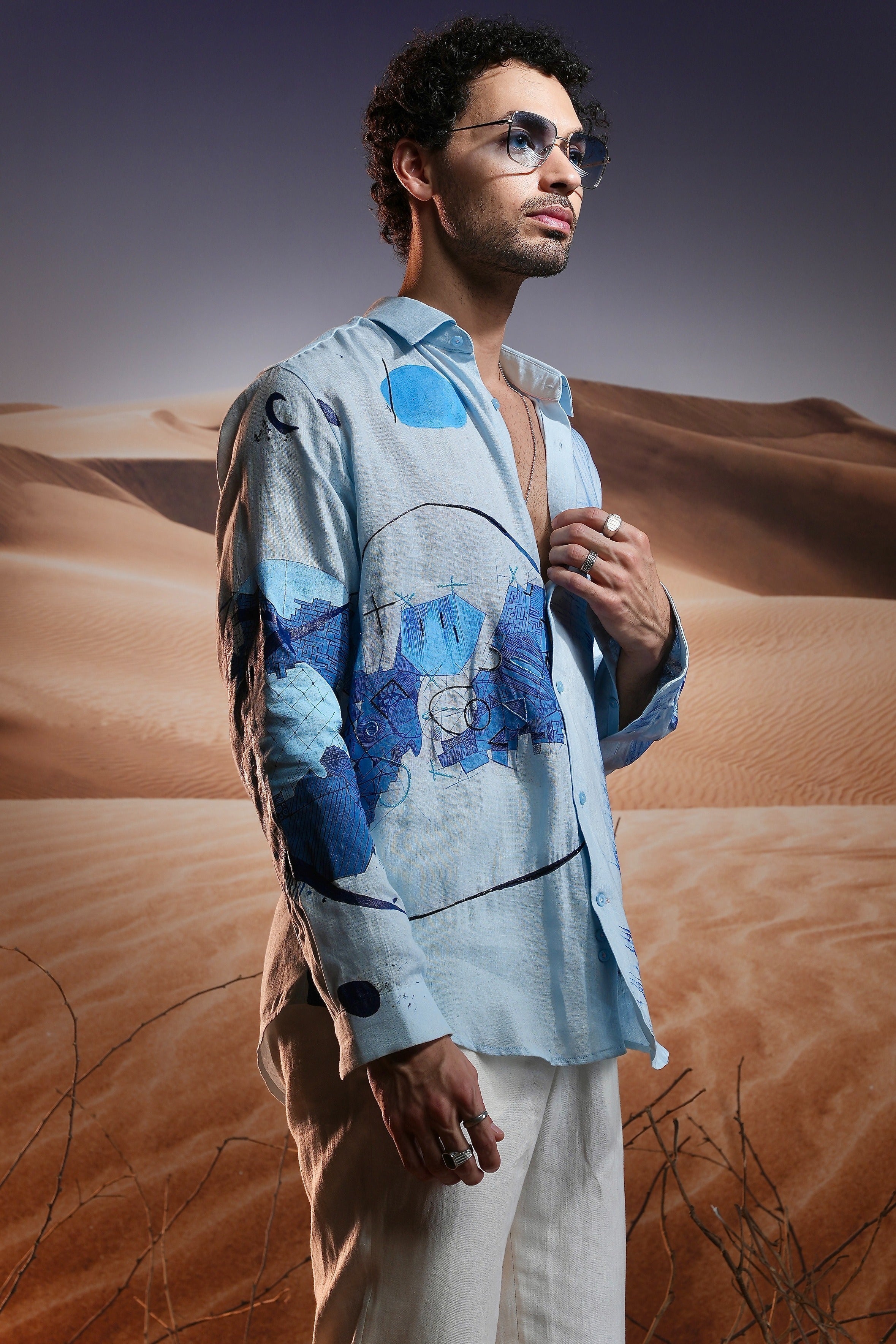 Twilight Dunes Hand-Painted Linen Shirt