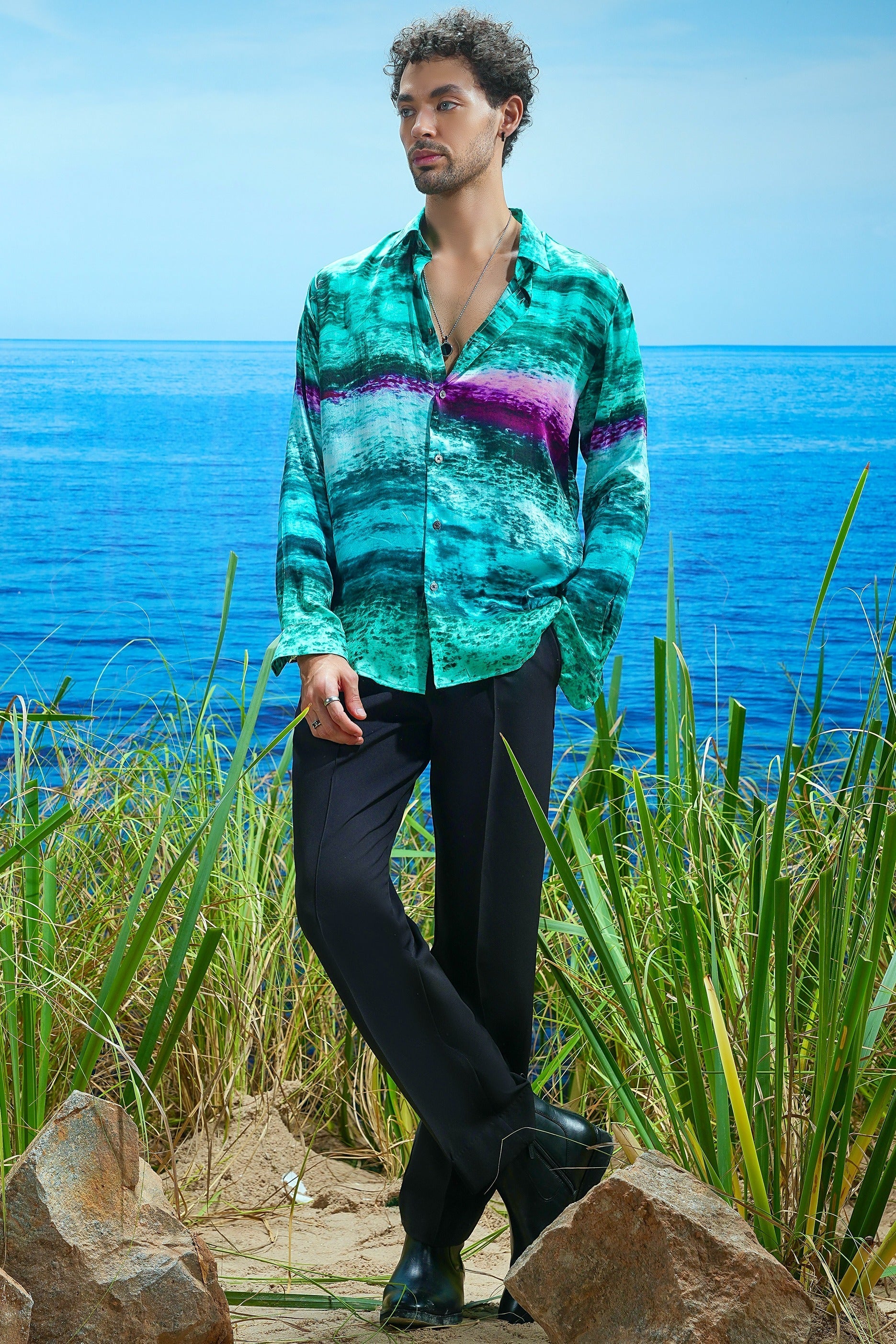 Emerald Abyss Habutai Silk Shirt