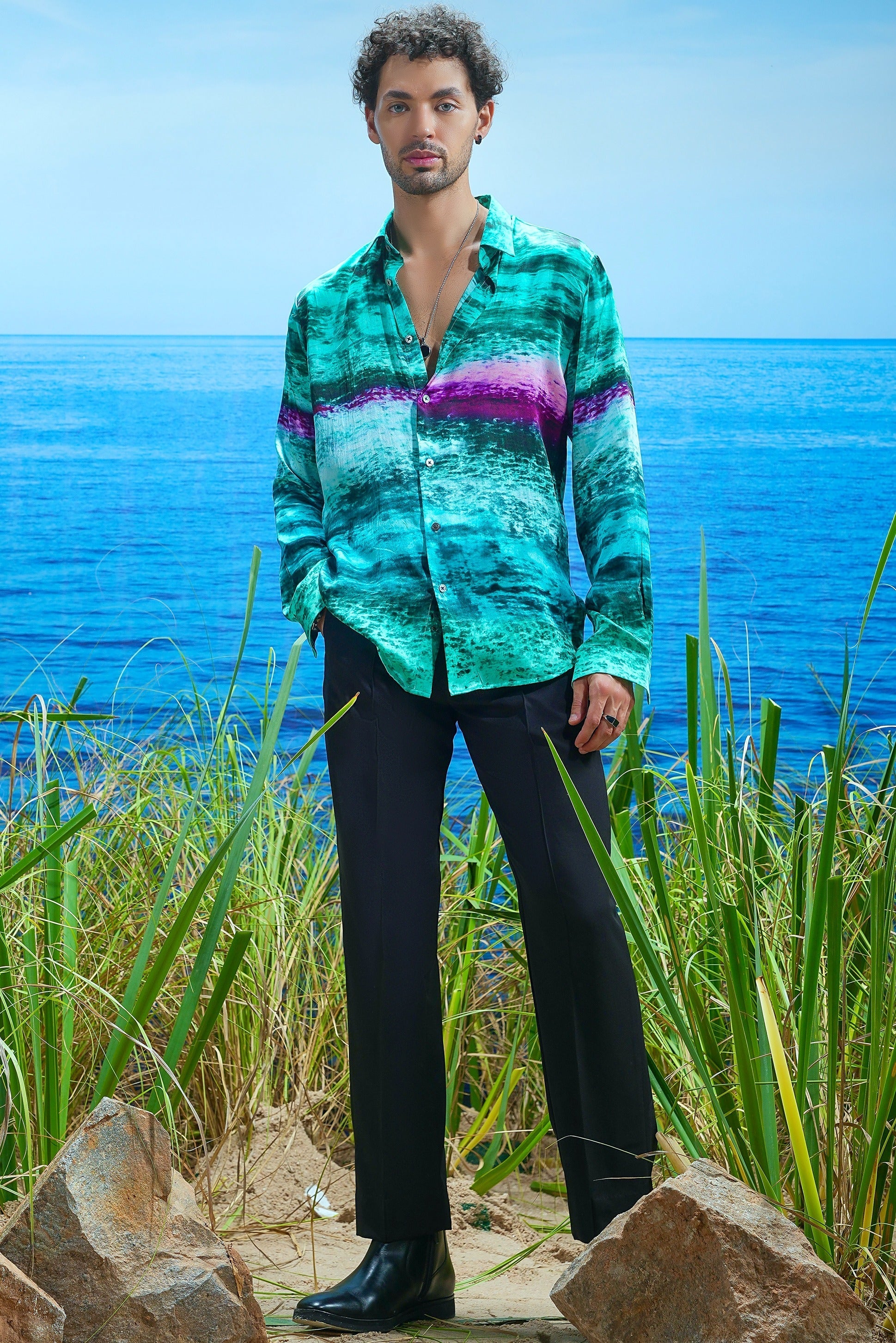 Emerald Abyss Habutai Silk Shirt