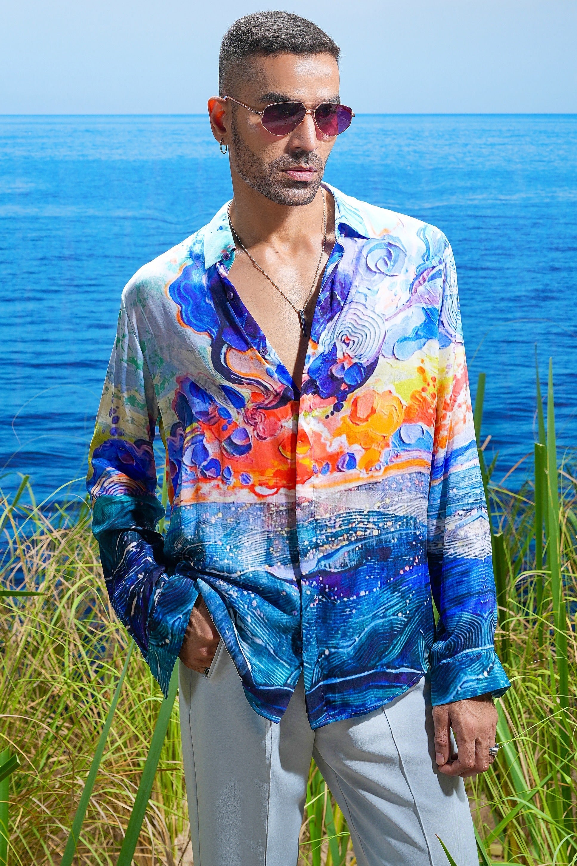 Cosmic Wave Habutai Silk Shirt