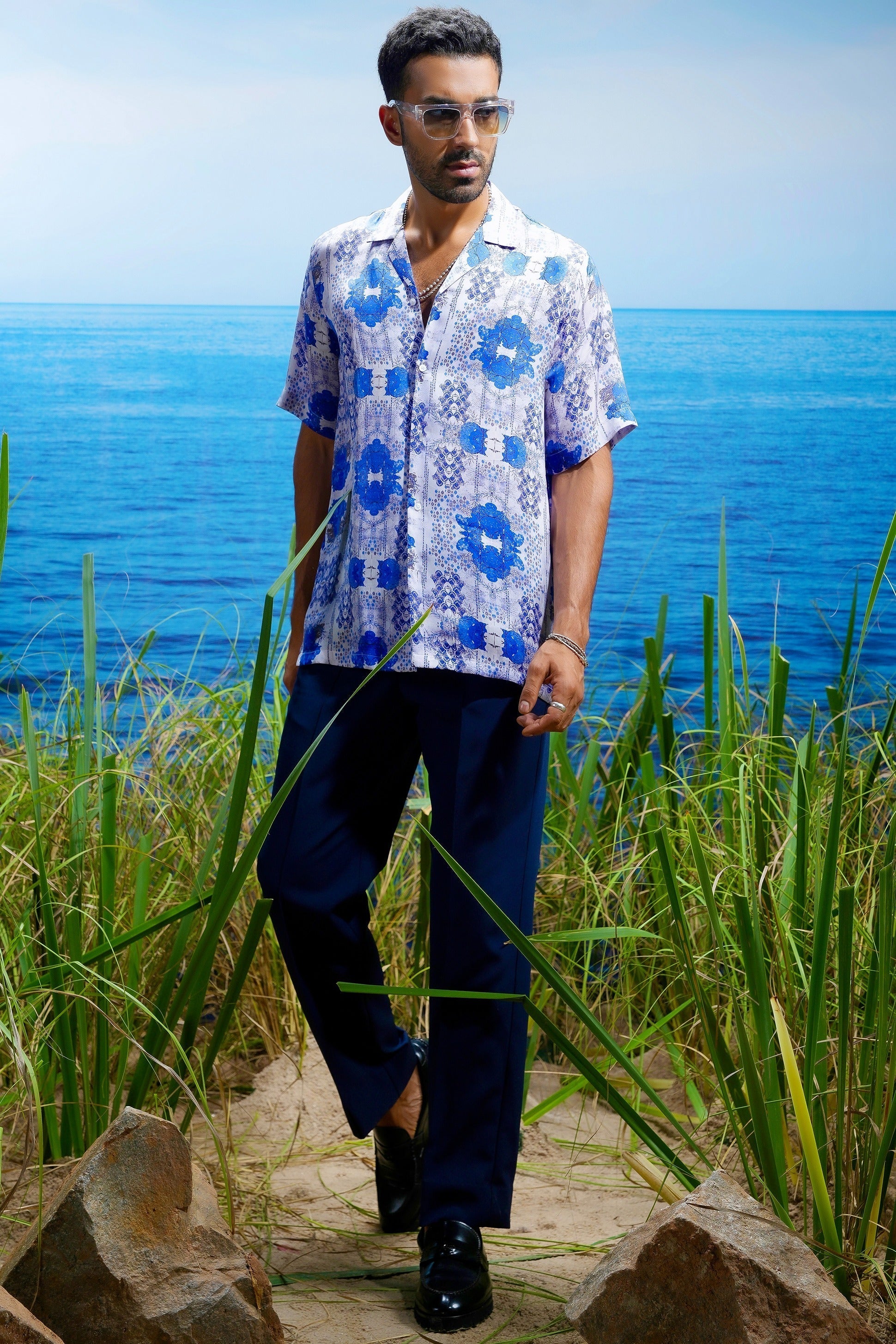 Indigo Riviera Habutai Silk Shirt