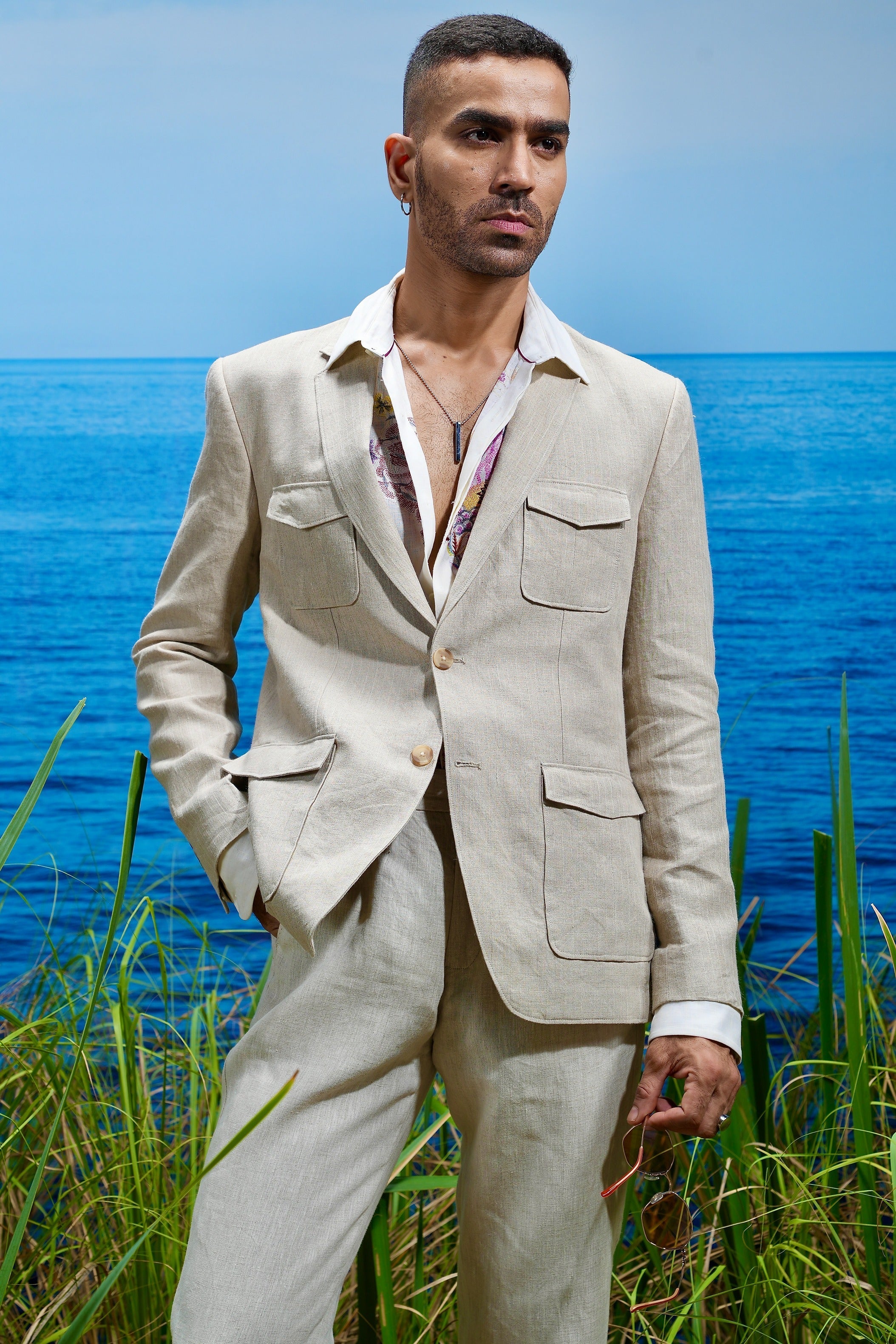 Natural Beige Voyager Linen Blazer