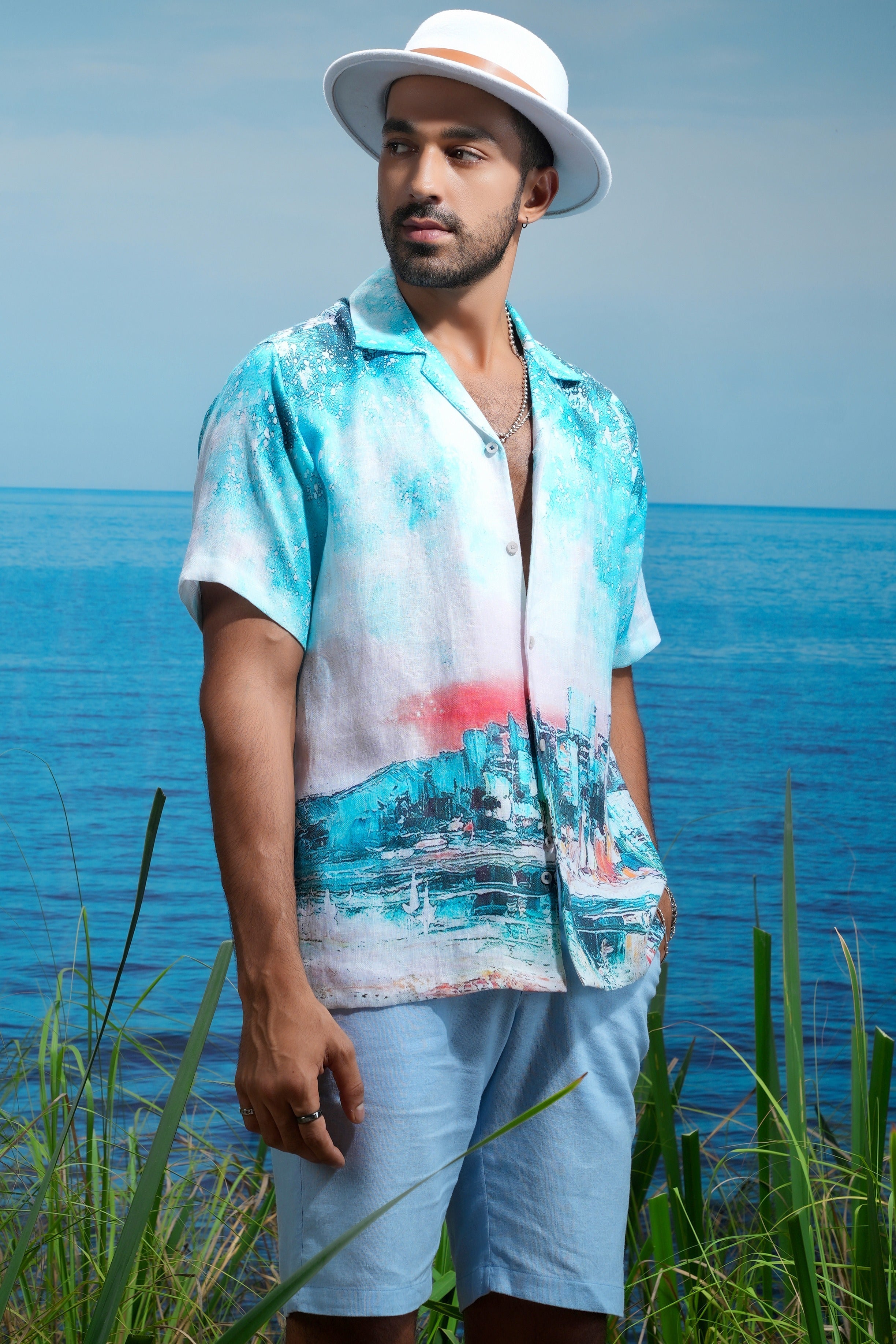 Summer Cityscape Linen Shirt