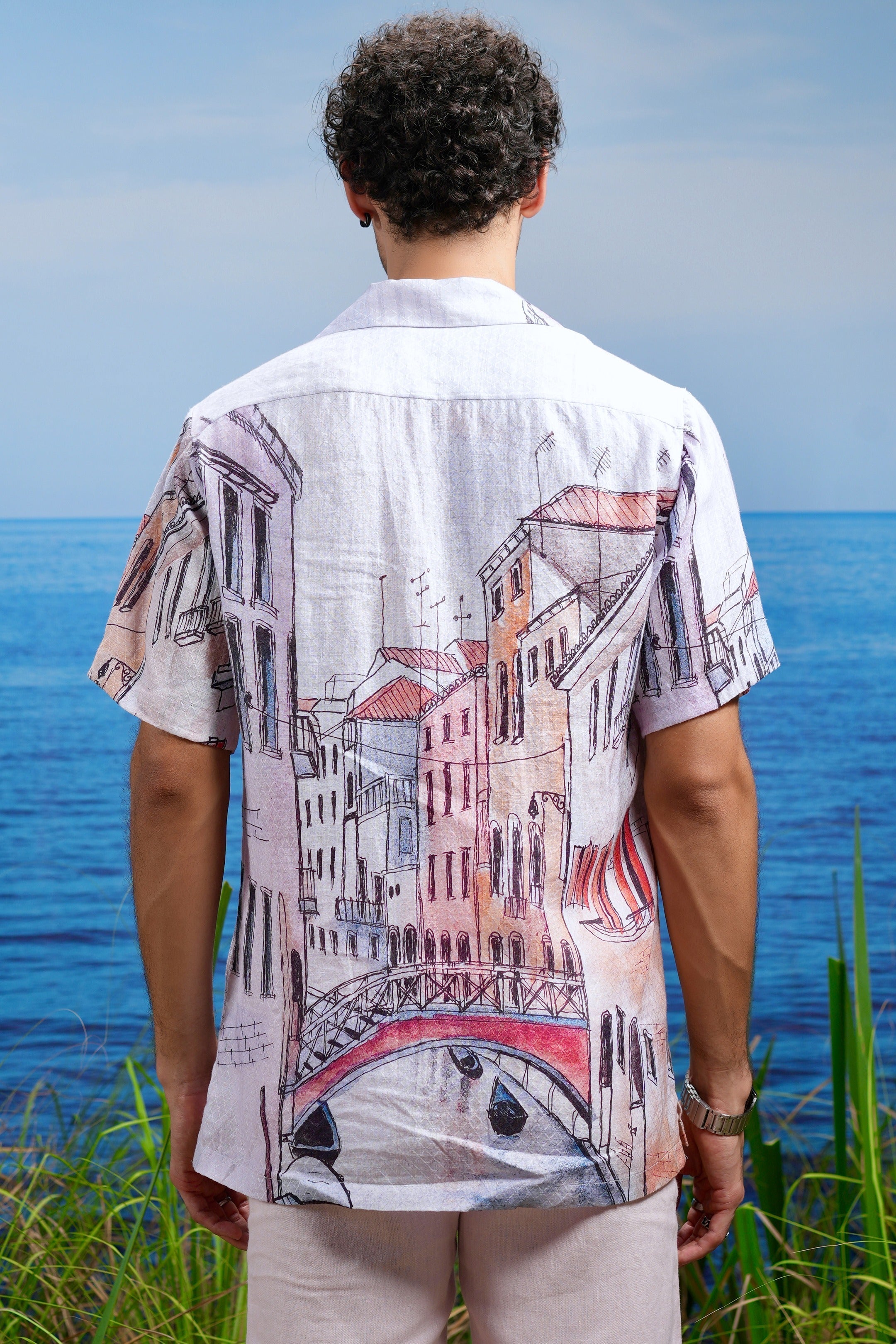 Venice Dreamscape Linen Cuban Shirt